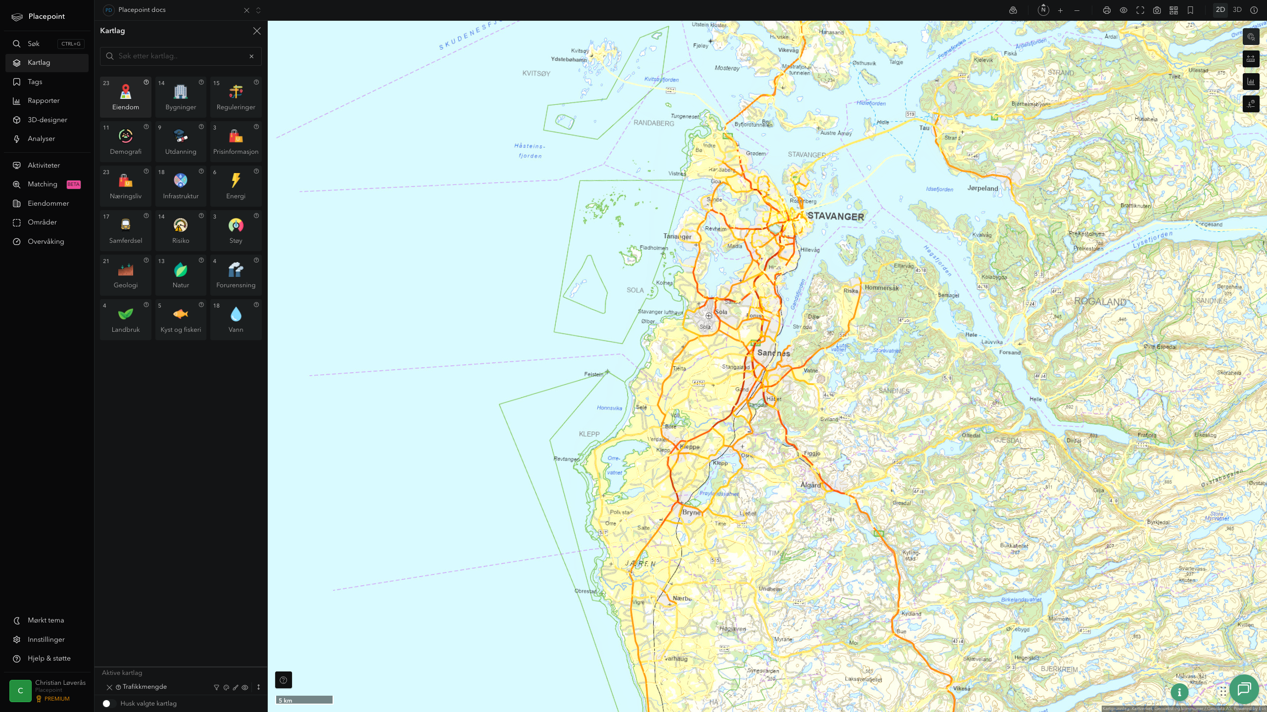 Sandnes - trafikkmengde (ÅDT)