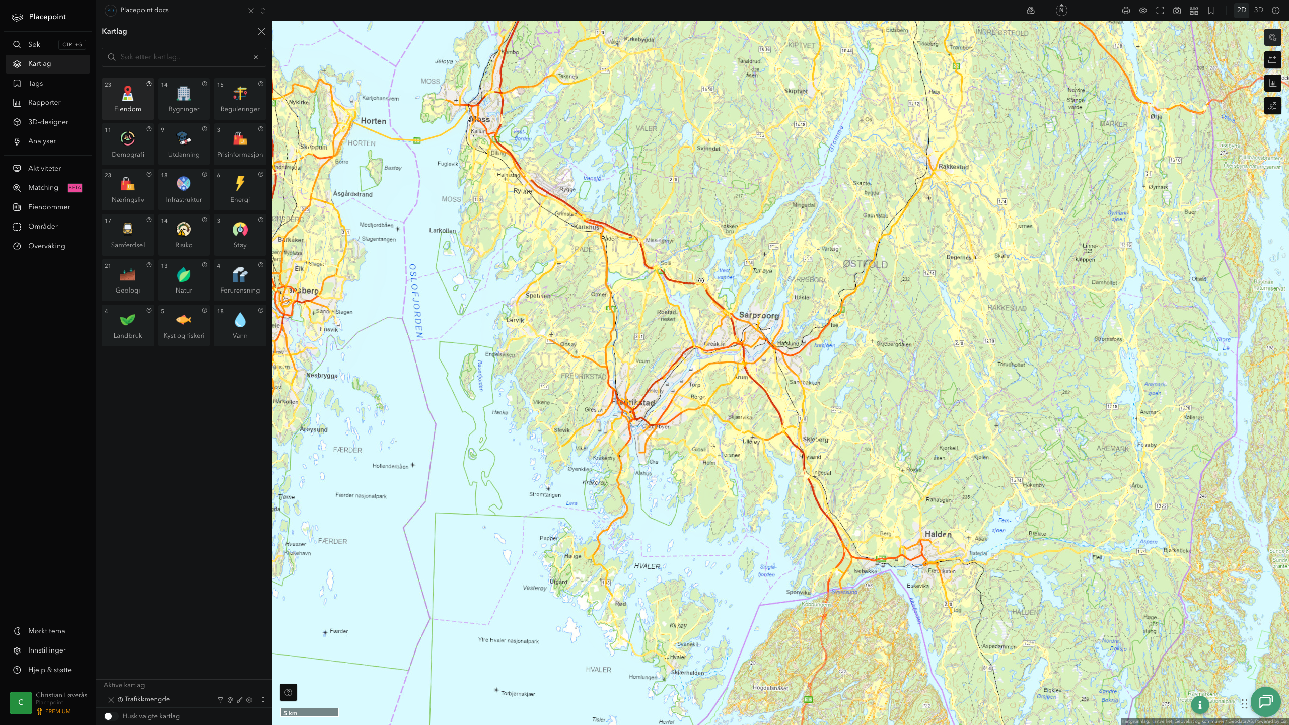 Sarpsborg - trafikkmengde (ÅDT)