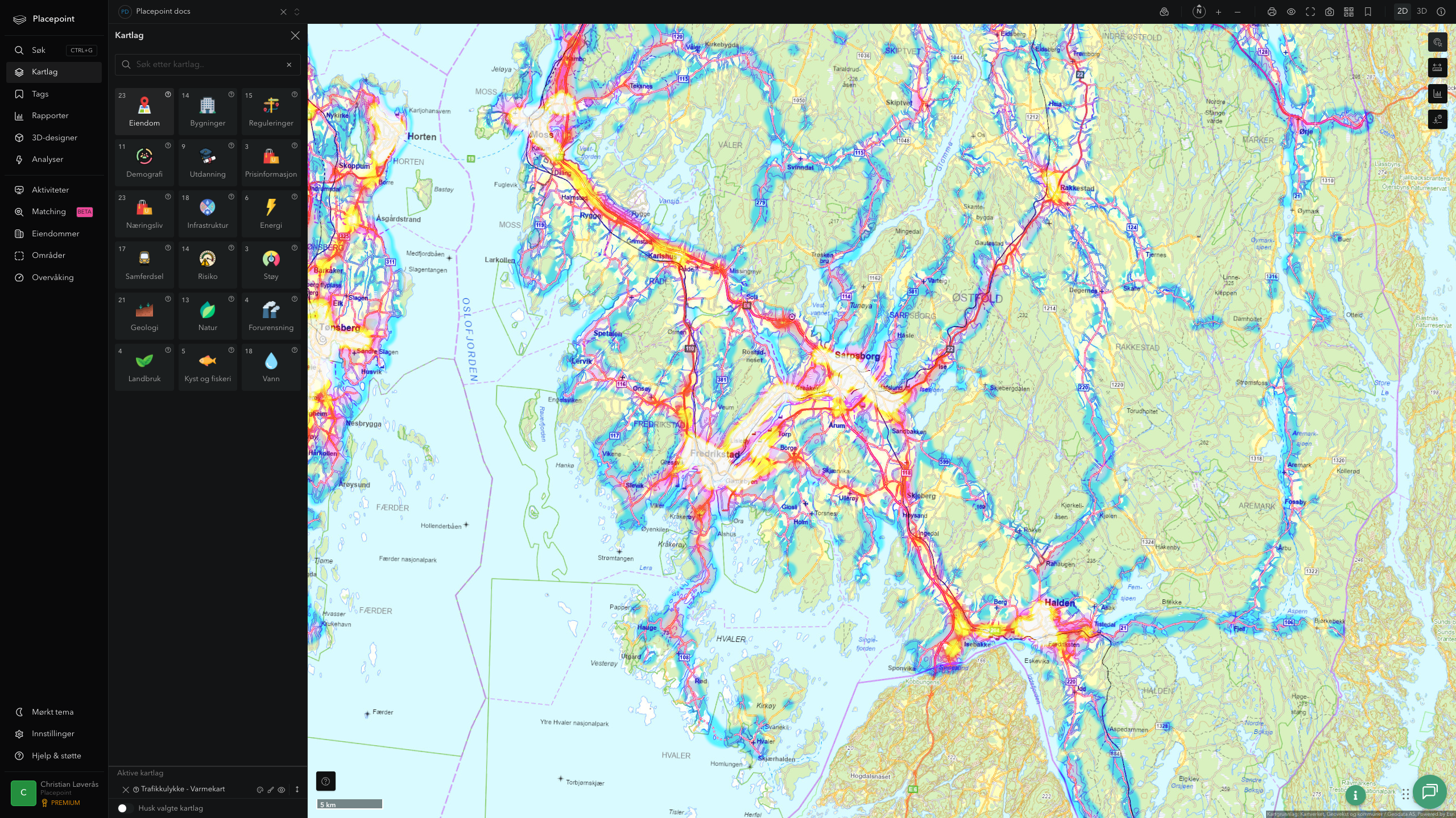 Sarpsborg - trafikkulykker (varmekart)