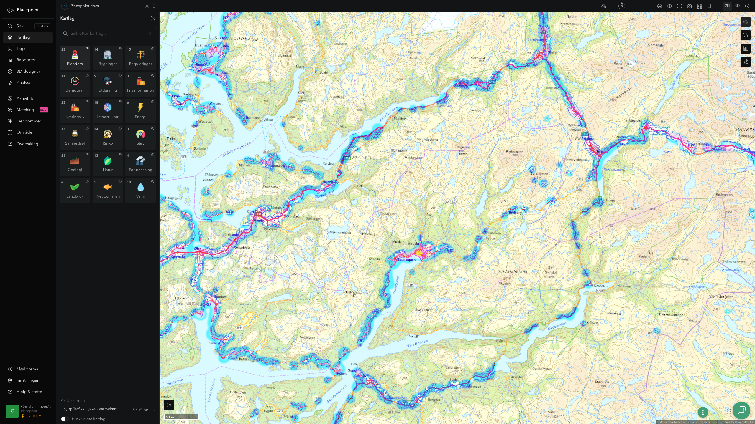 Sauda - trafikkulykker (varmekart)