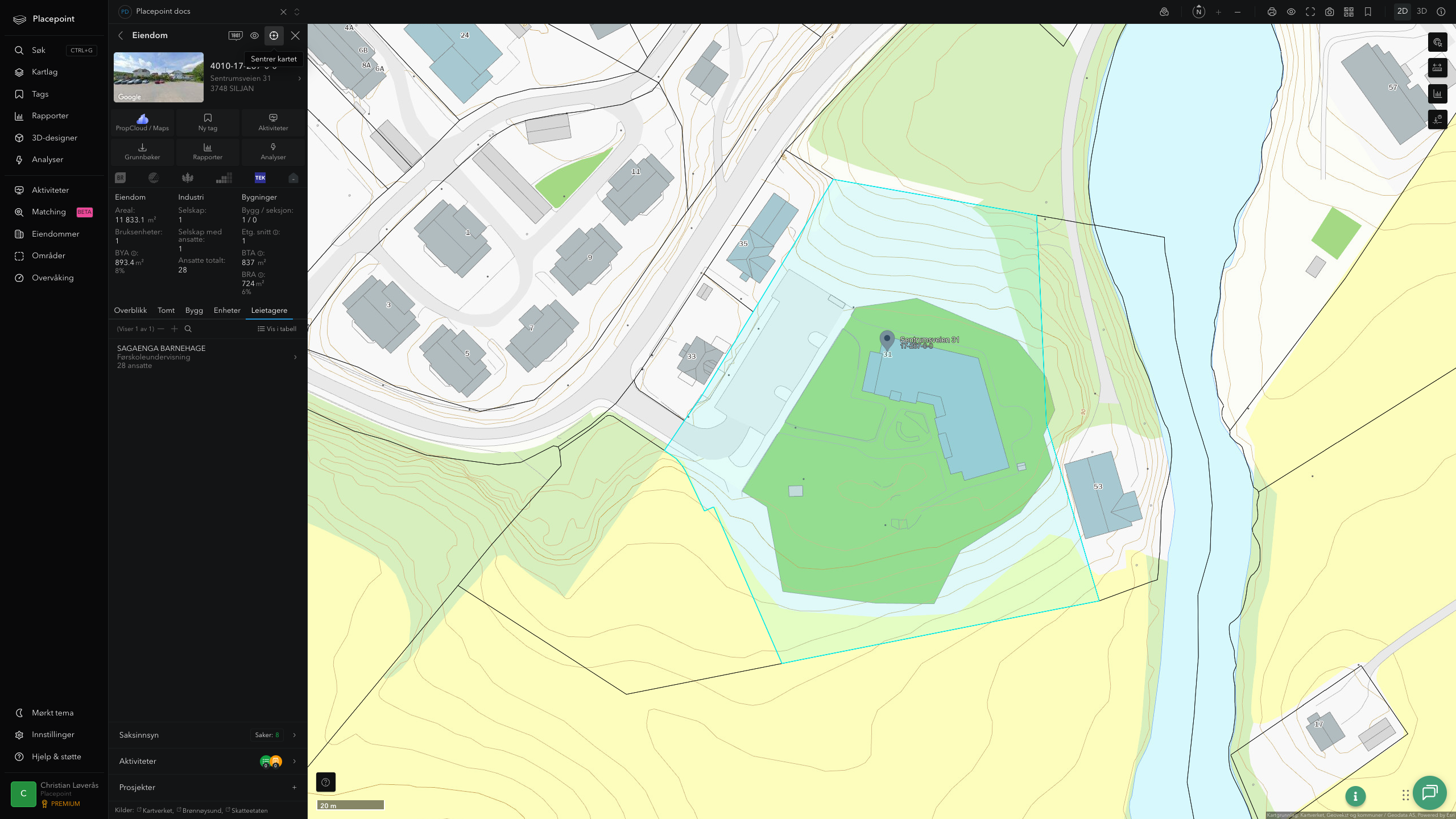 Eiendomspanel for en av Siljan kommunes eiendommer