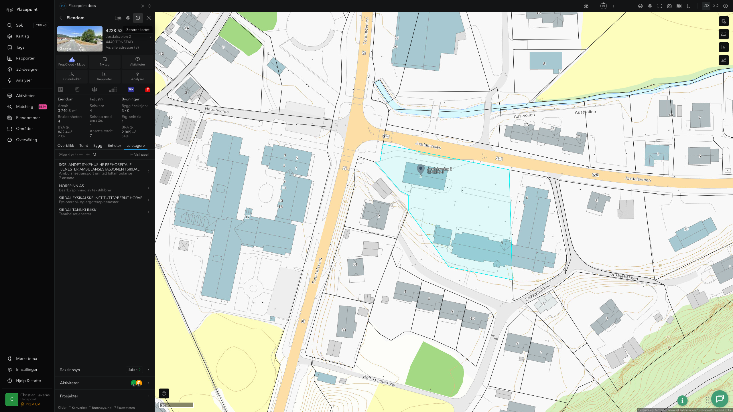 Eiendomspanel for en av Sirdal kommunes eiendommer