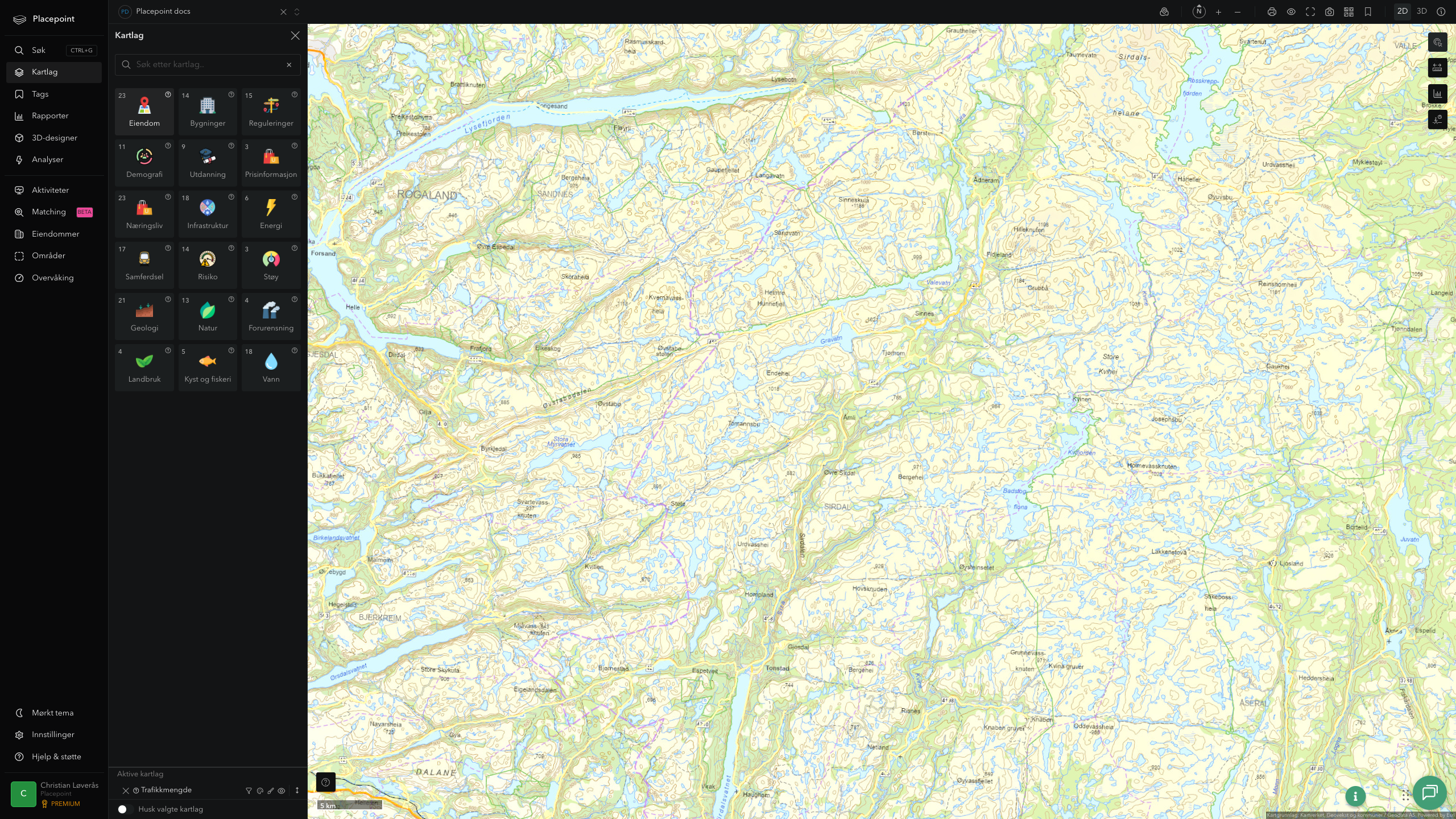 Sirdal - trafikkmengde (ÅDT)