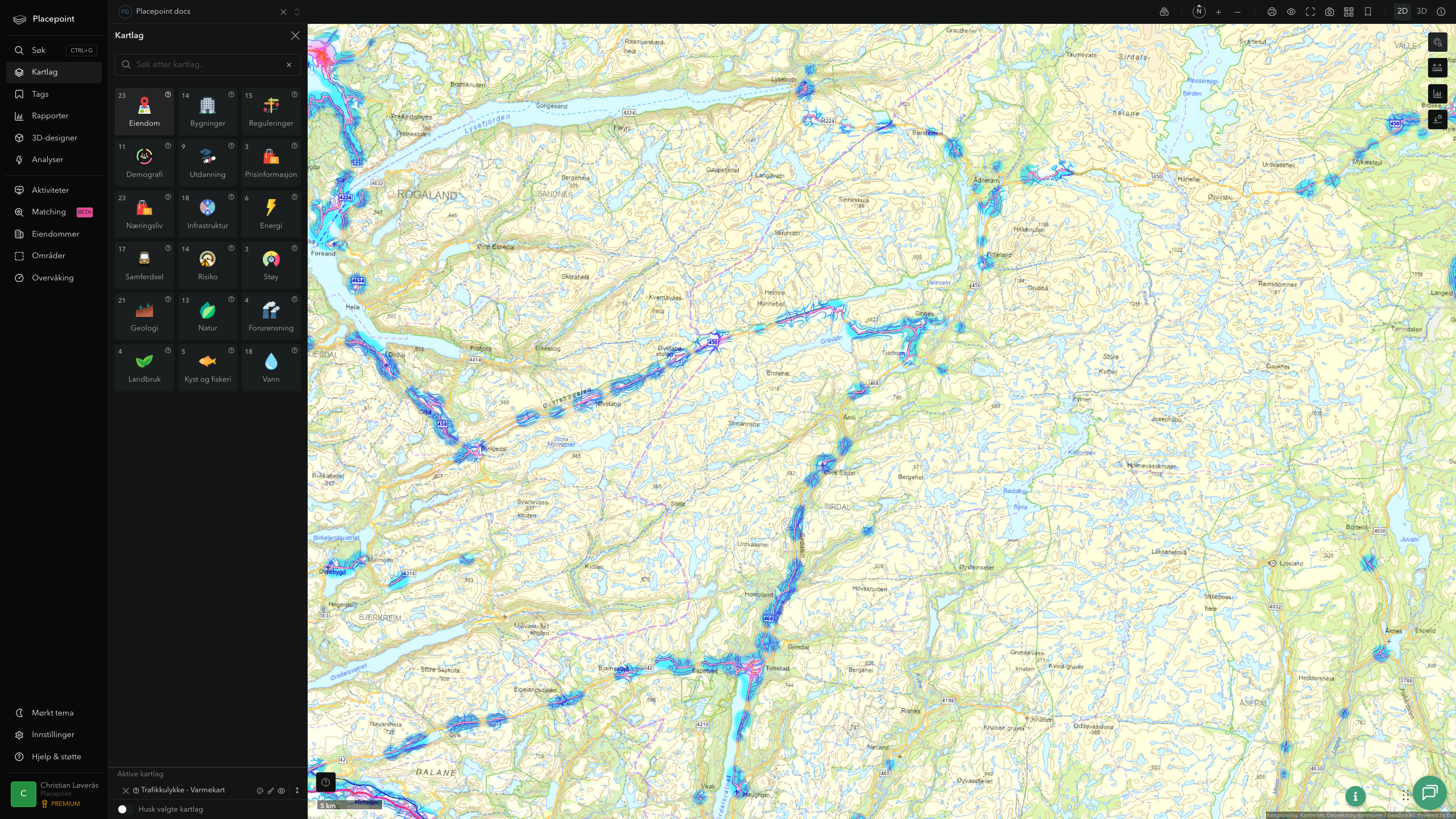 Sirdal - trafikkulykker (varmekart)