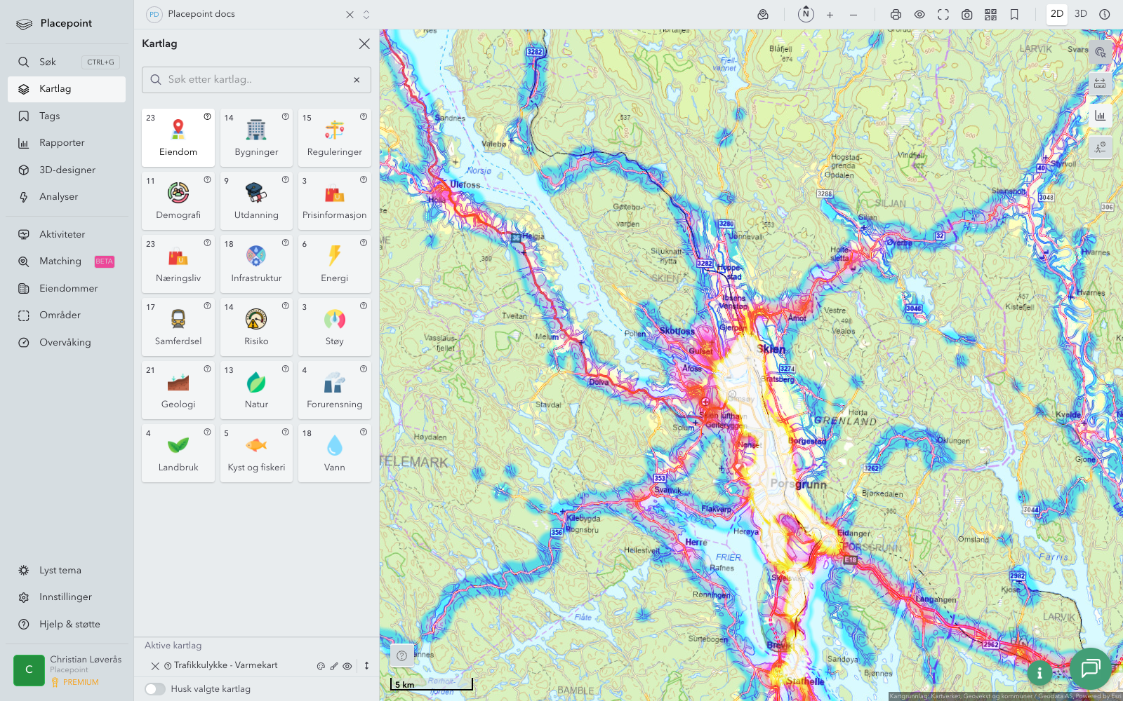 Skien - trafikkulykker (varmekart)