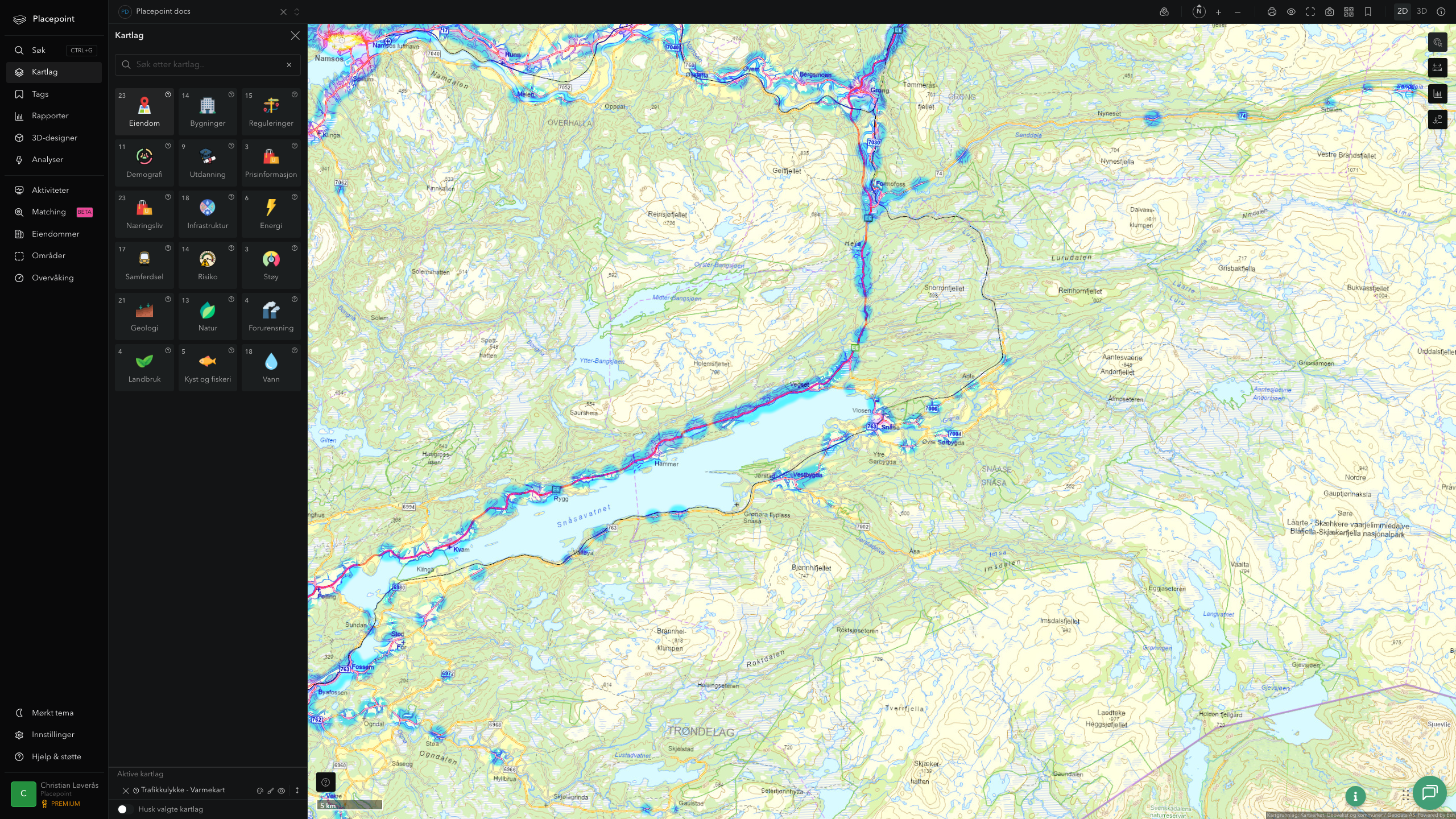 Snåsa - trafikkulykker (varmekart)