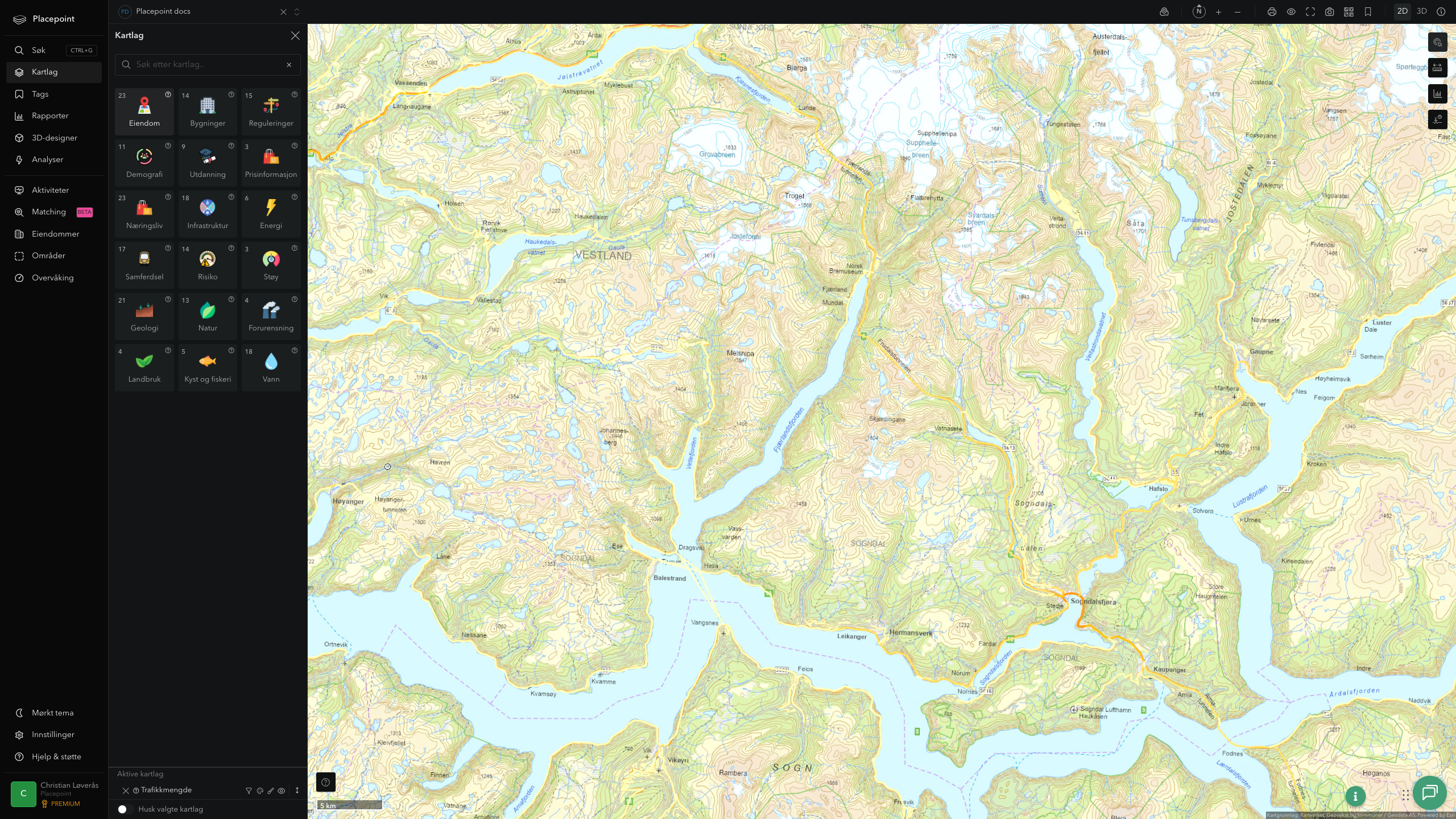 Sogndal - trafikkmengde (ÅDT)