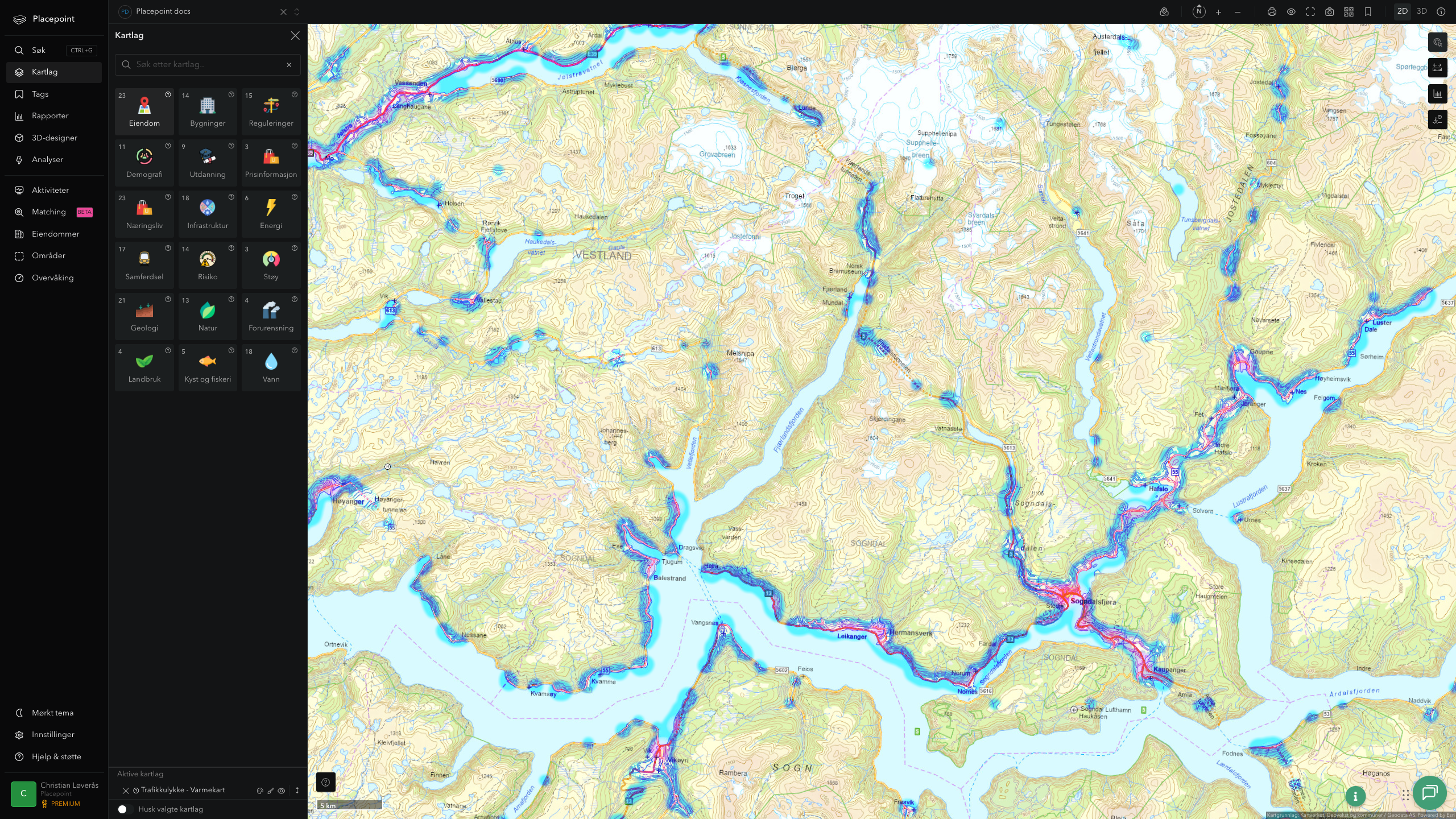 Sogndal - trafikkulykker (varmekart)