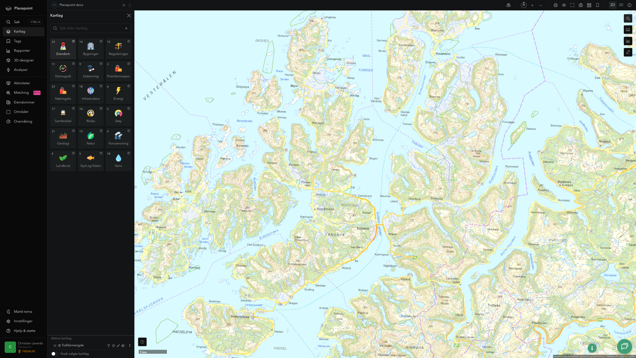 Sortland - trafikkmengde (ÅDT)