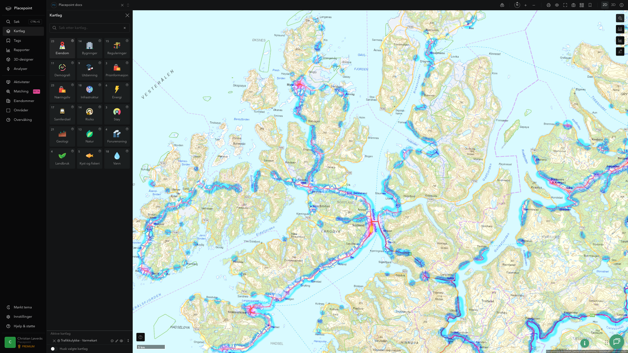 Sortland - trafikkulykker (varmekart)