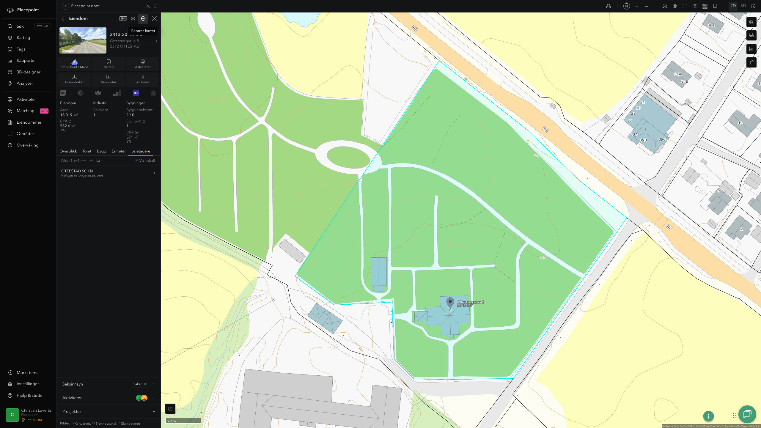 Eiendomspanel for en av Stange kommunes eiendommer