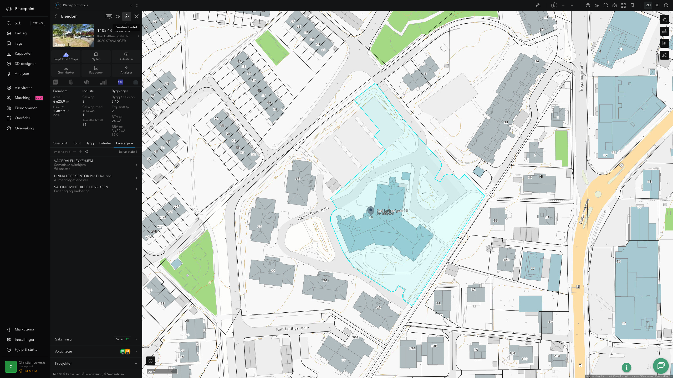 Eiendomspanel for en av Stavanger kommunes eiendommer