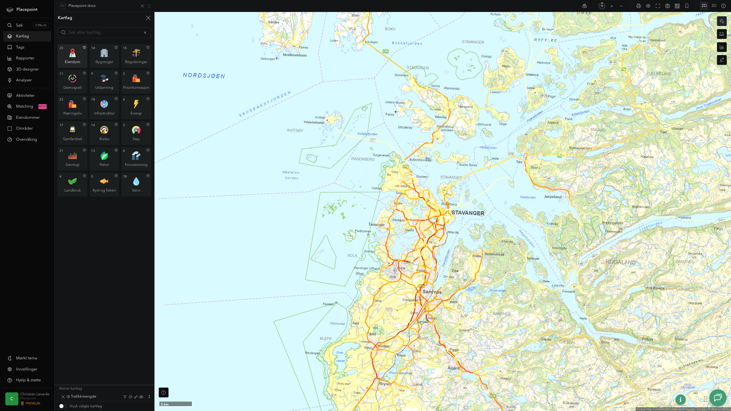 Stavanger - trafikkmengde (ÅDT)