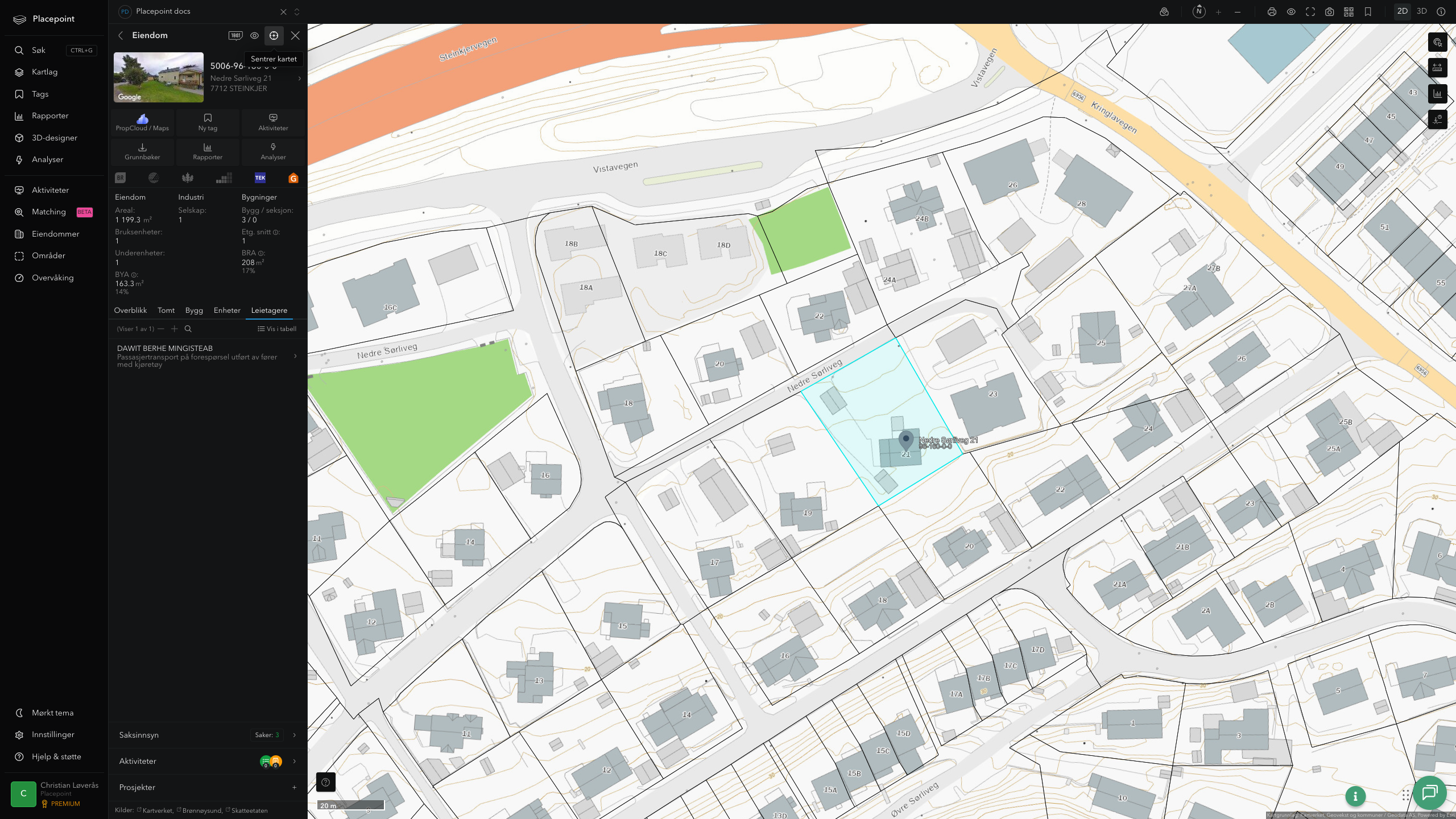 Eiendomspanel for en av Steinkjer kommunes eiendommer