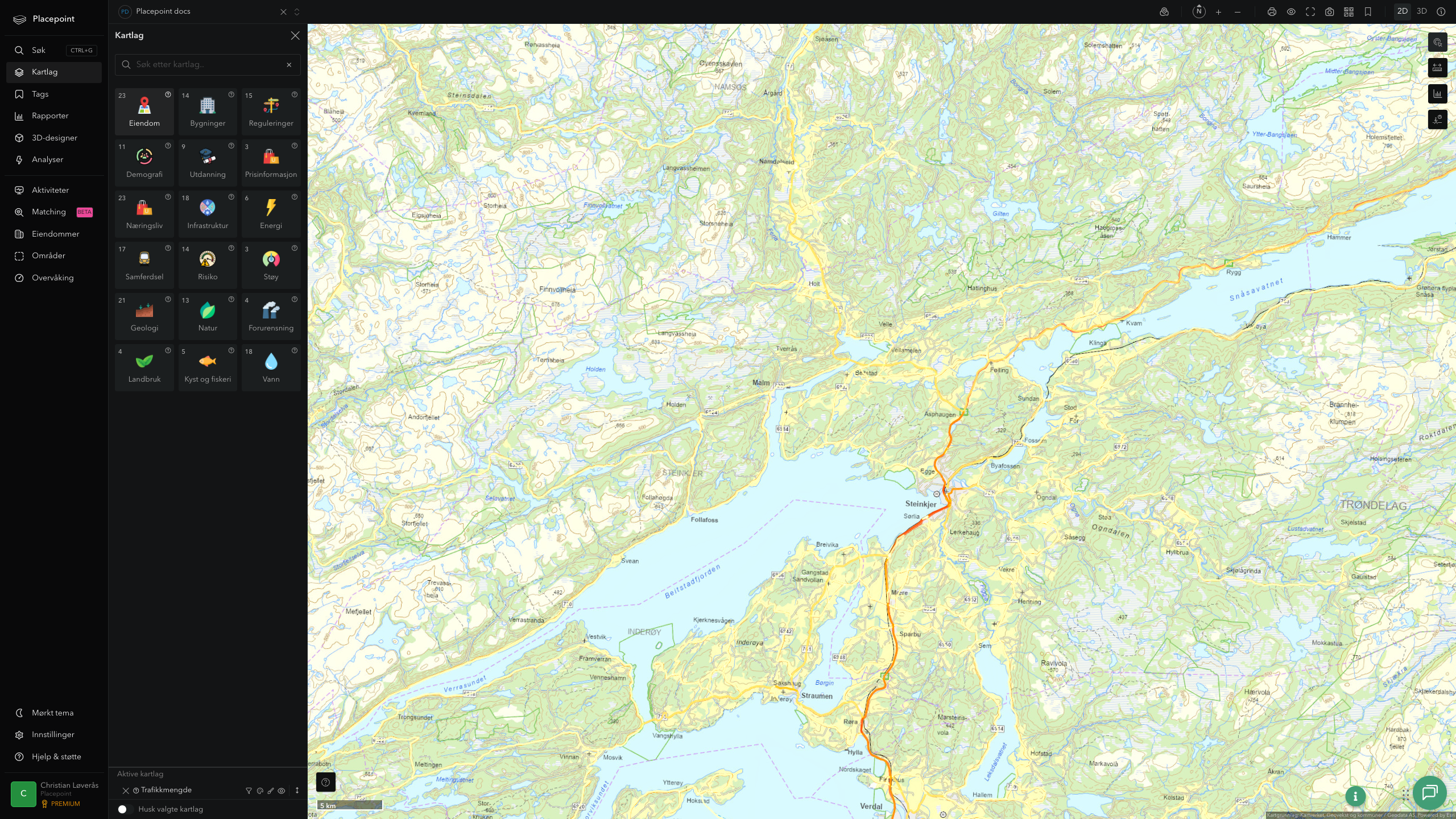 Steinkjer - trafikkmengde (ÅDT)