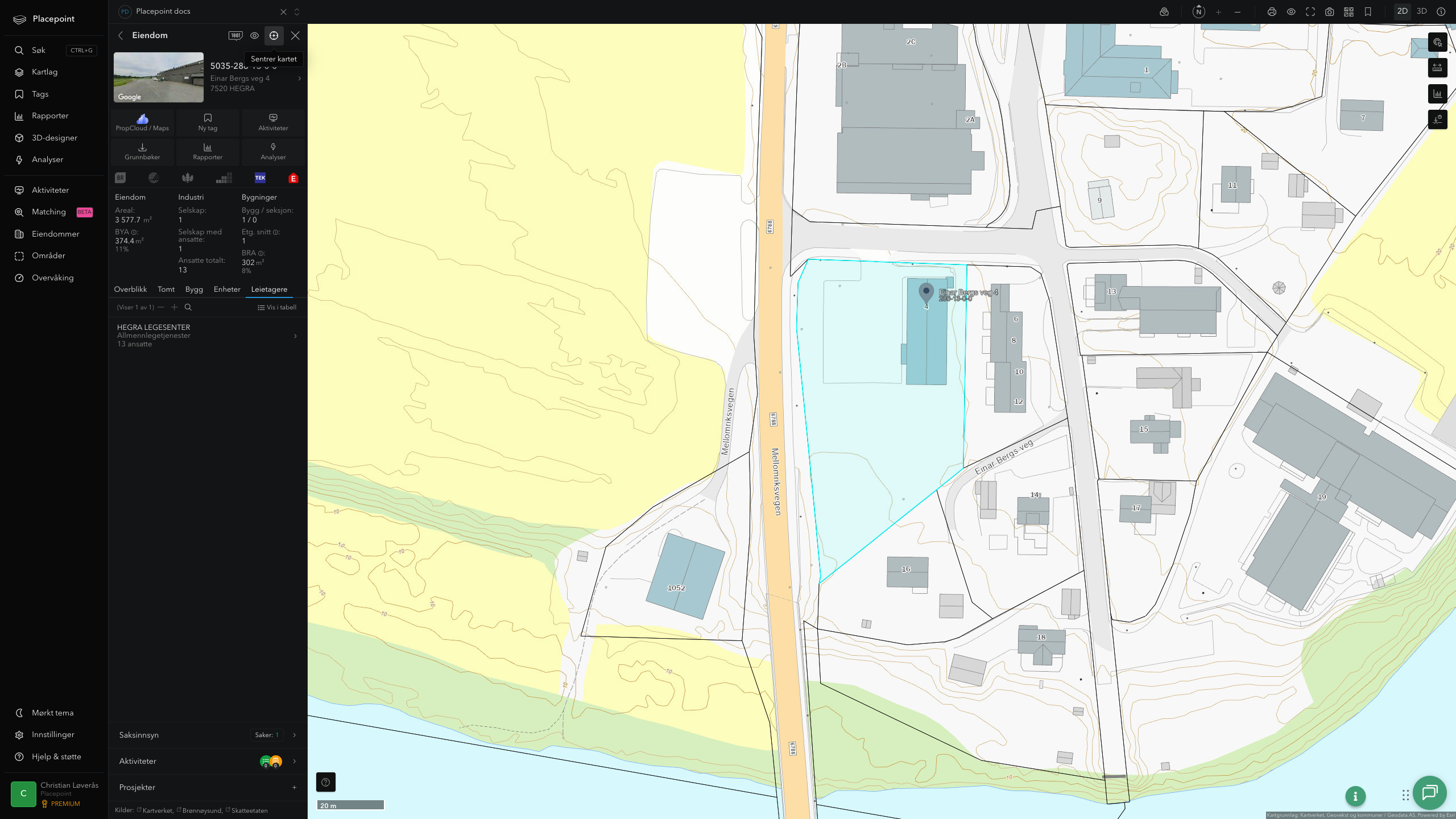 Eiendomspanel for en av Stjørdal kommunes eiendommer
