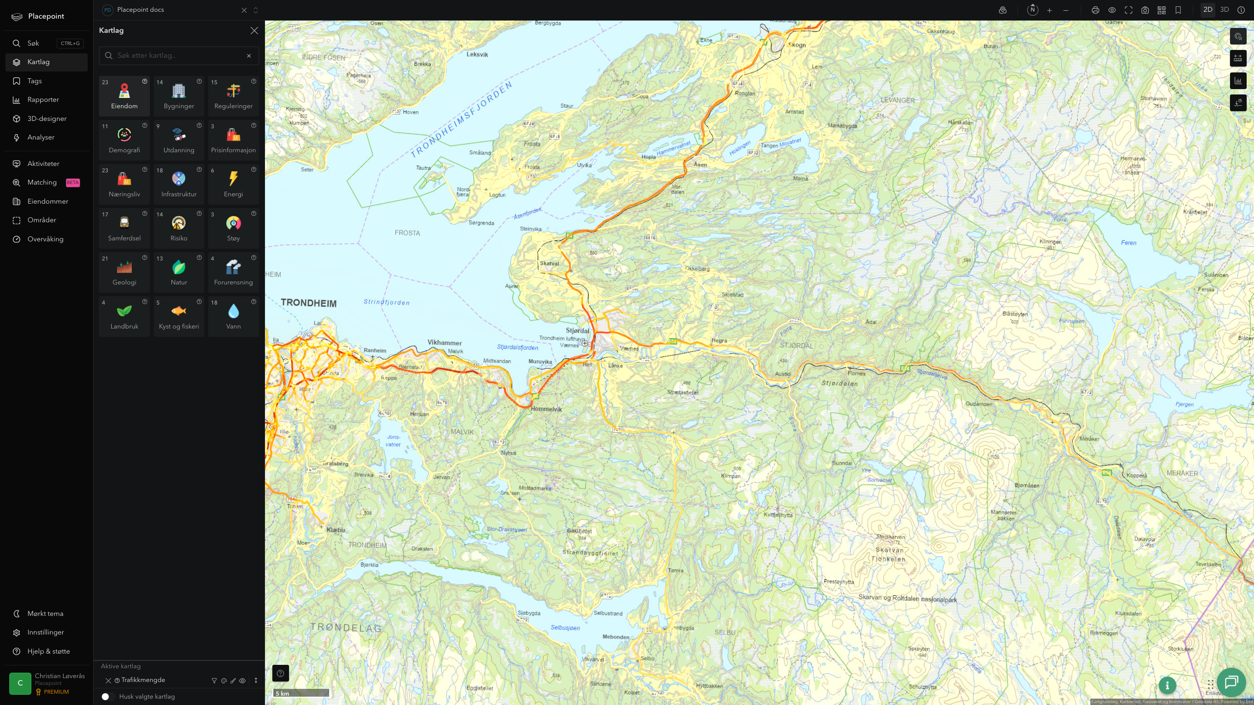 Stjørdal - trafikkmengde (ÅDT)