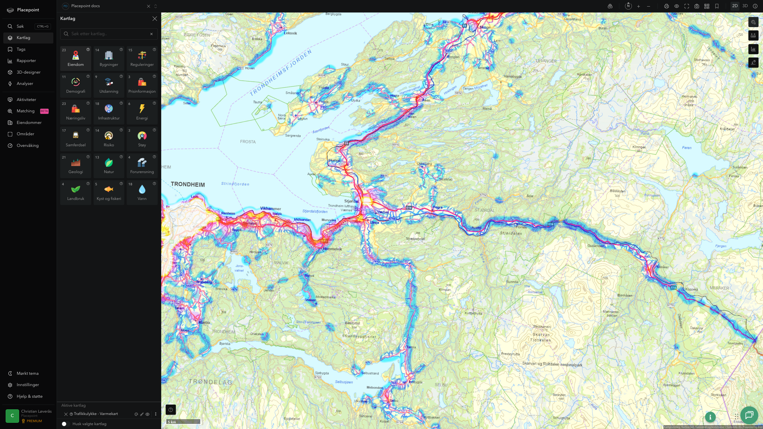 Stjørdal - trafikkulykker (varmekart)