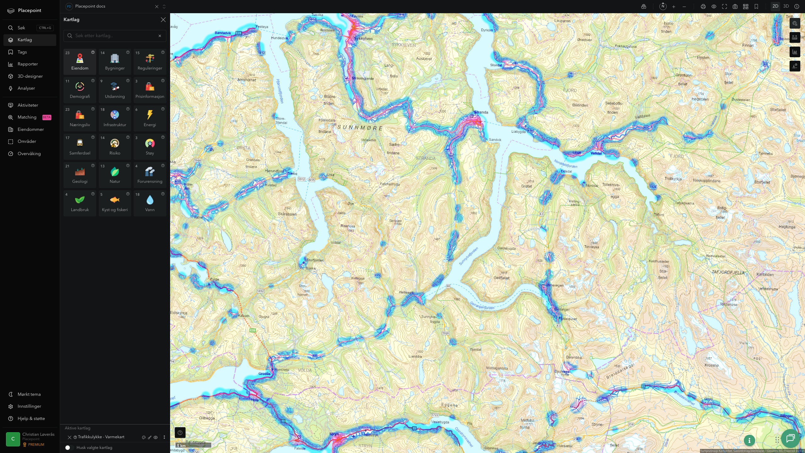 Stranda - trafikkulykker (varmekart)