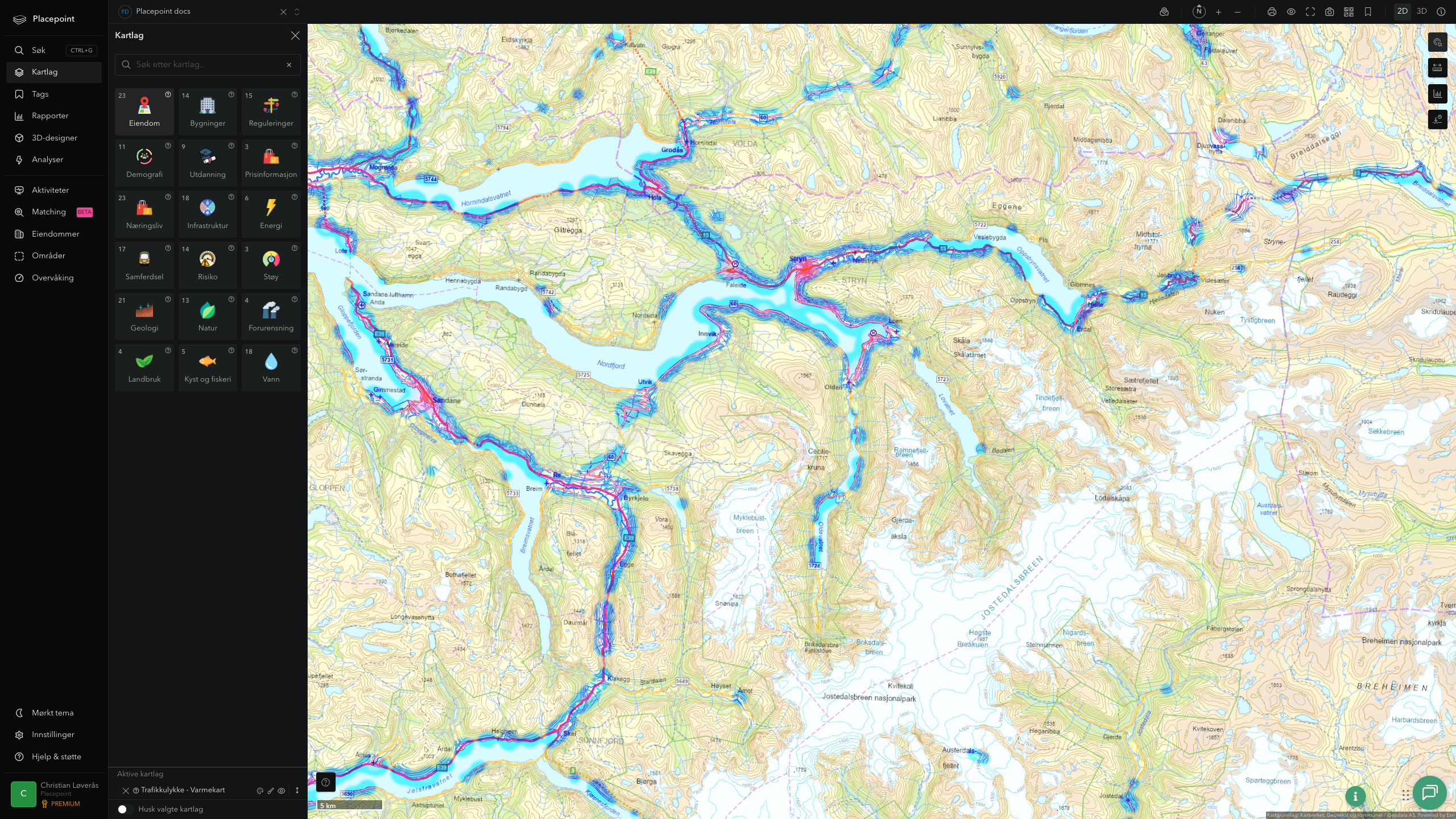 Stryn - trafikkulykker (varmekart)