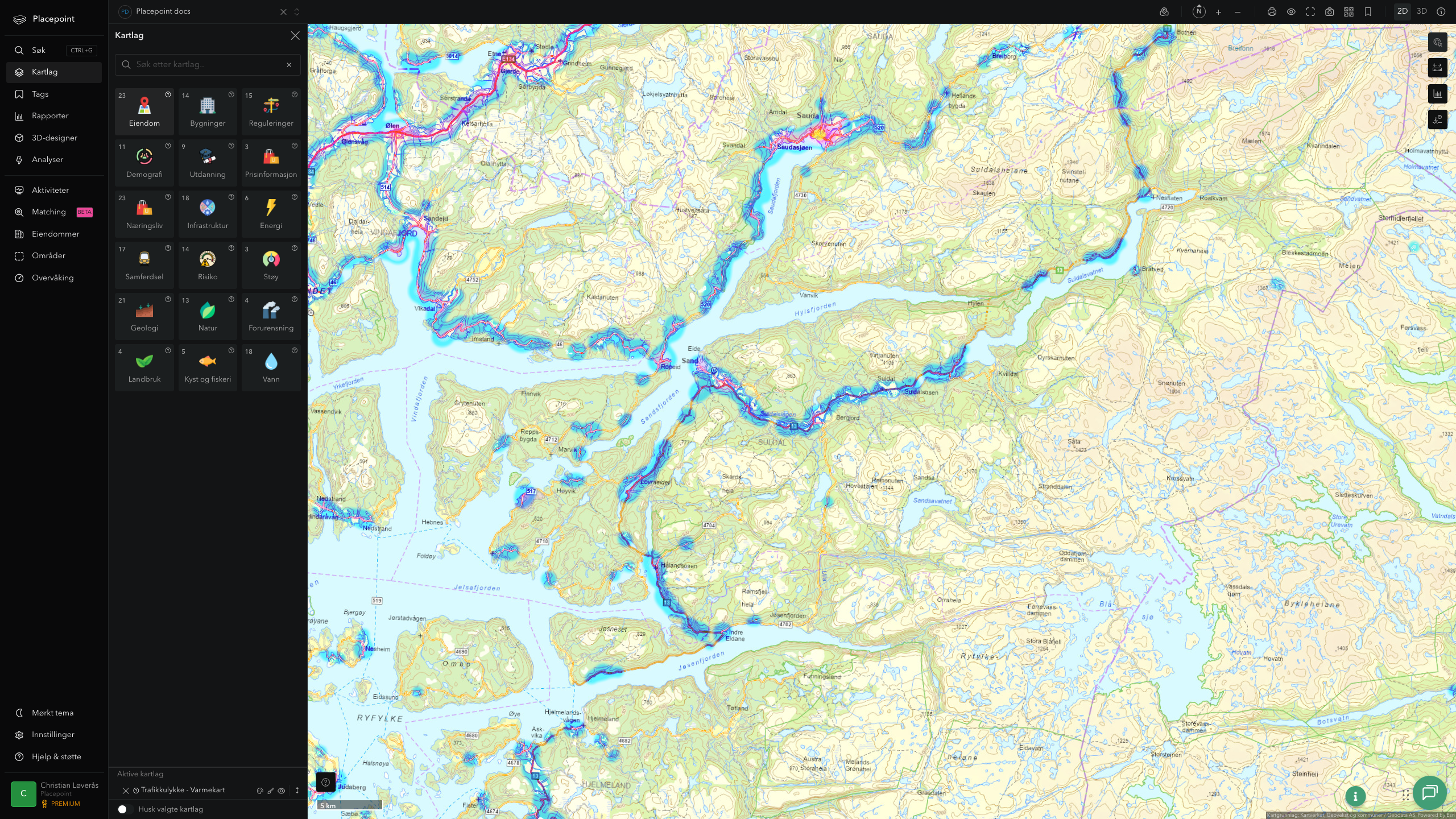 Suldal - trafikkulykker (varmekart)