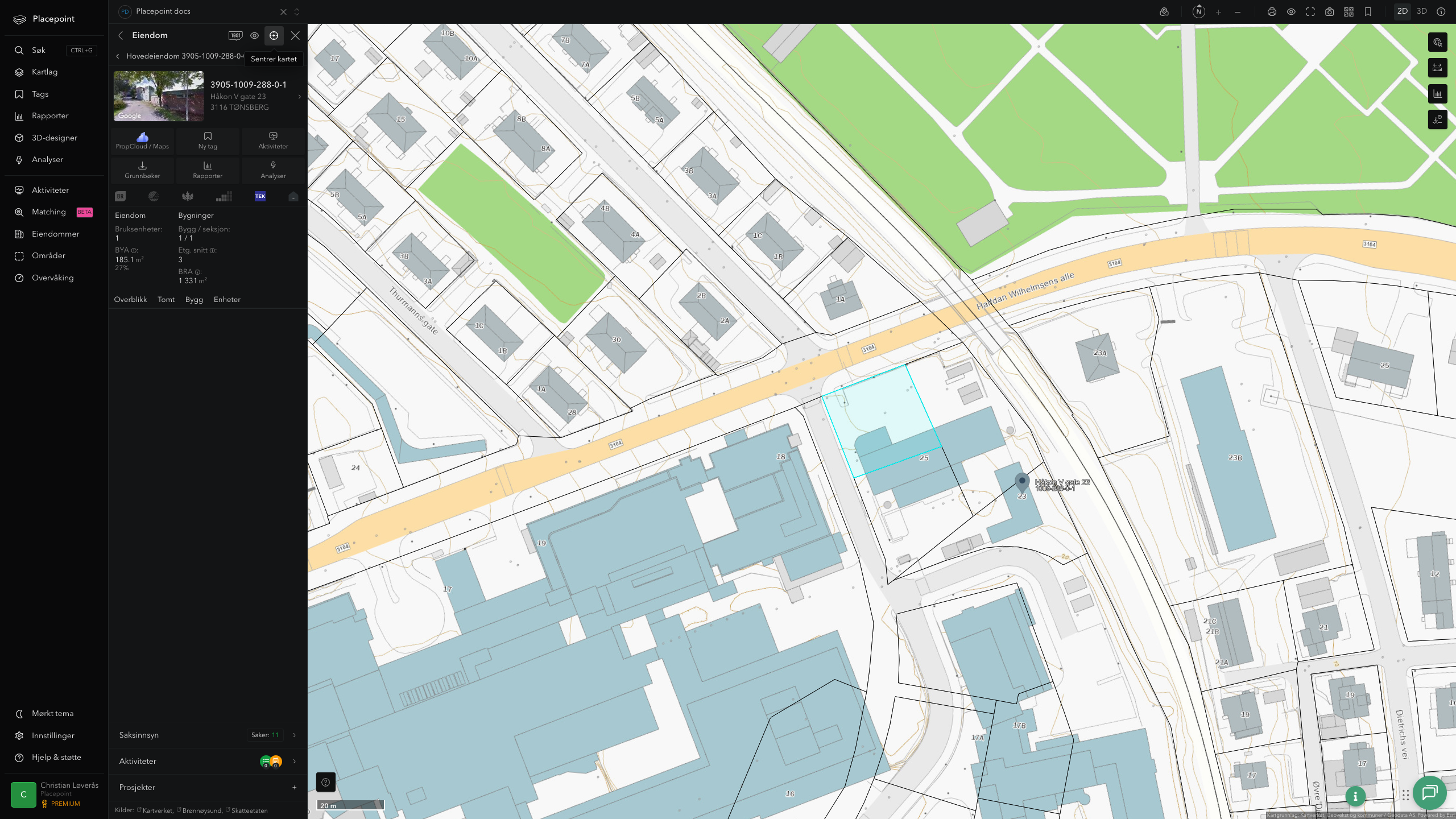 Eiendomspanel for en av Tønsberg kommunes eiendommer