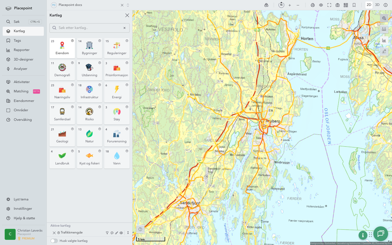 Tønsberg - trafikkmengde (ÅDT)