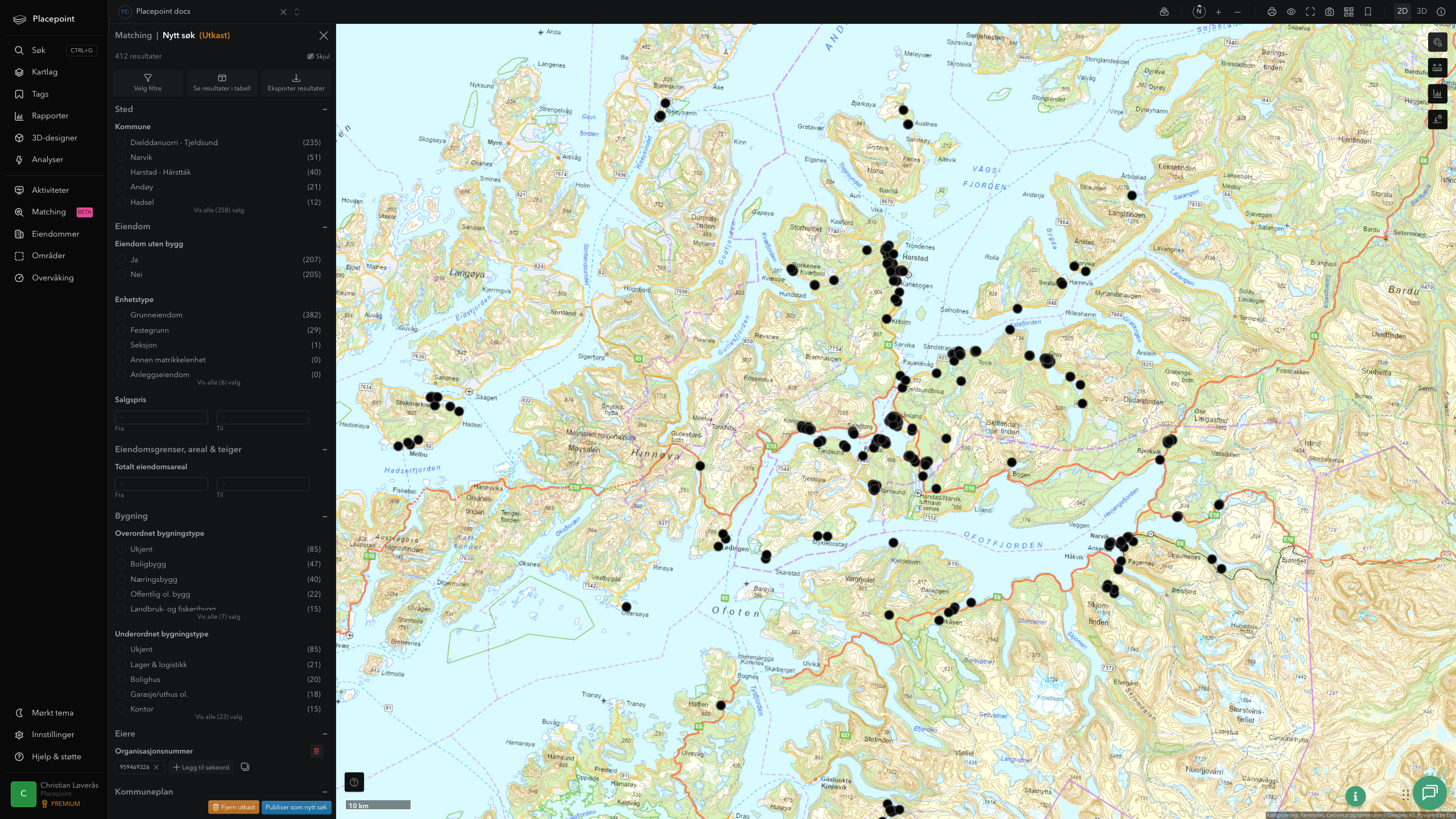 Matching-resultat for Tjeldsund kommune