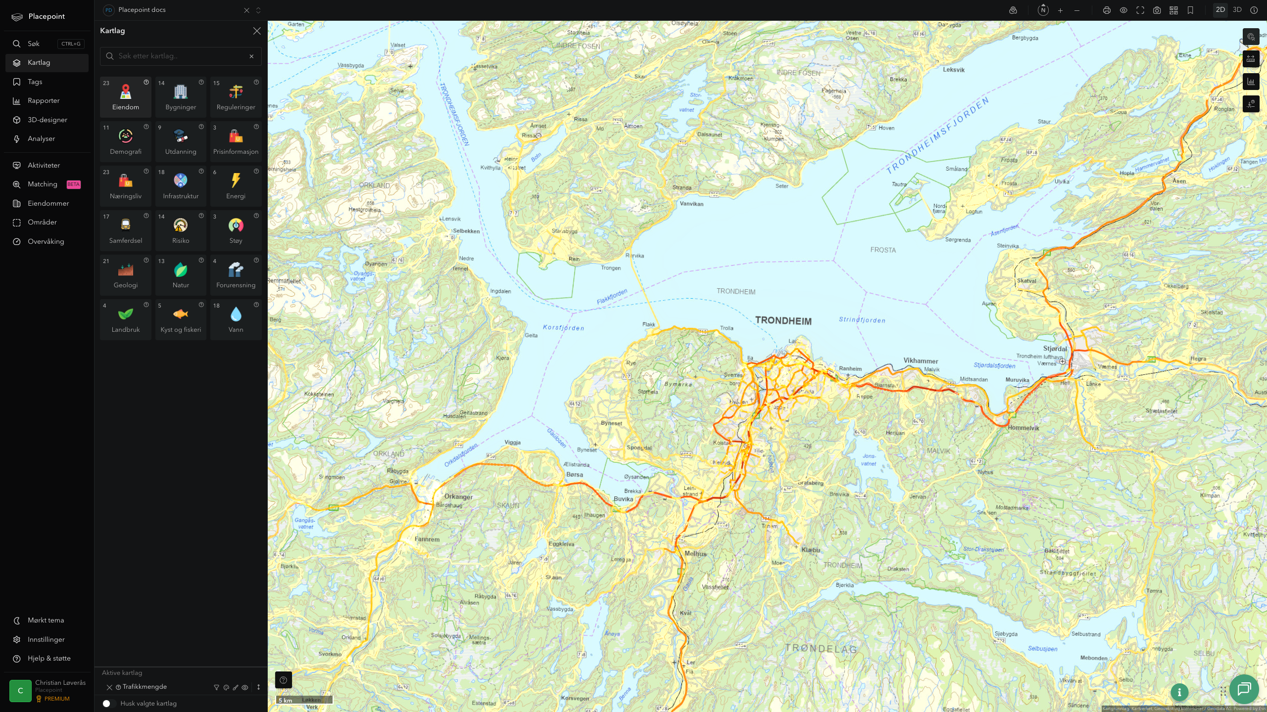 Trondheim - trafikkmengde (ÅDT)