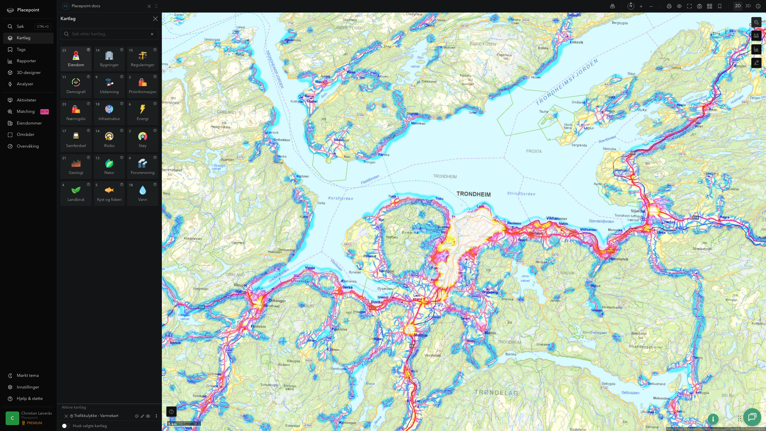 Trondheim - trafikkulykker (varmekart)