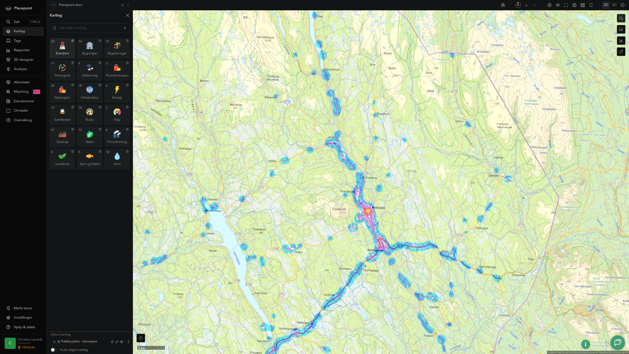 Trysil - trafikkulykker (varmekart)