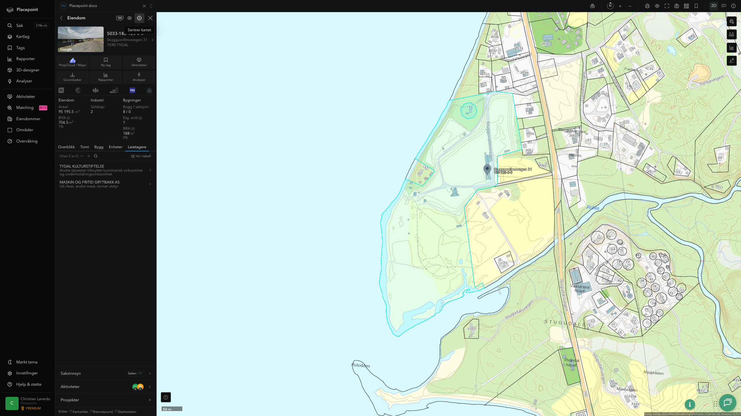 Eiendomspanel for en av Tydal kommunes eiendommer