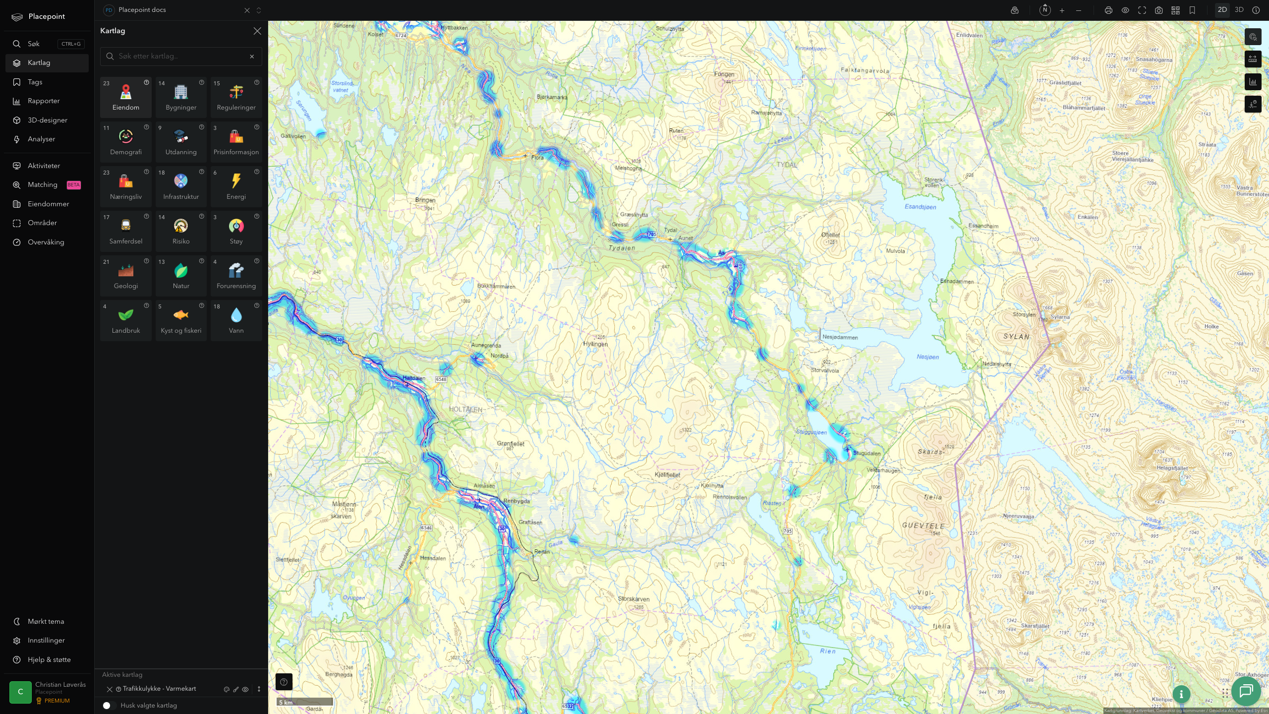 Tydal - trafikkulykker (varmekart)