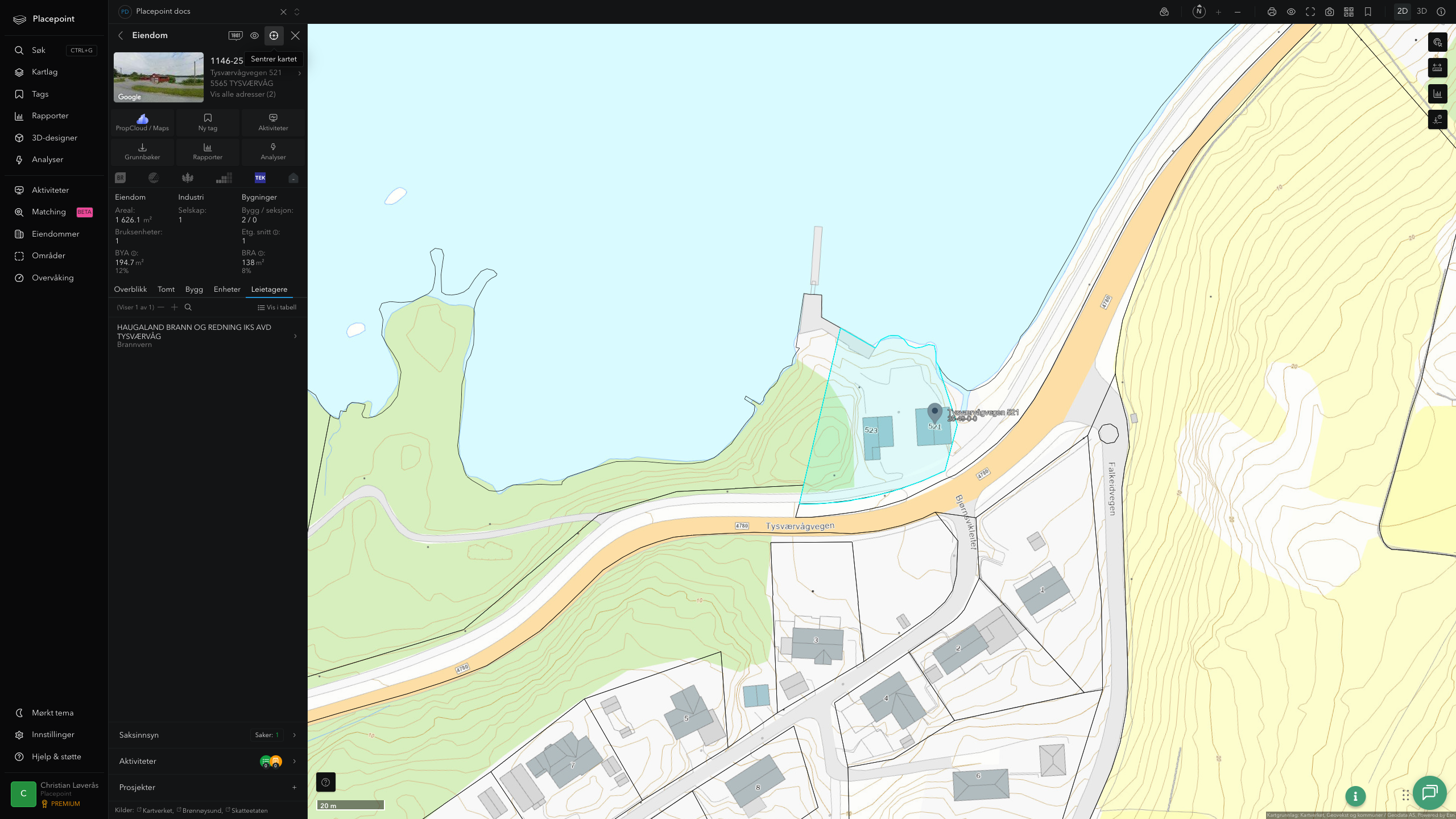 Eiendomspanel for en av Tysvær kommunes eiendommer