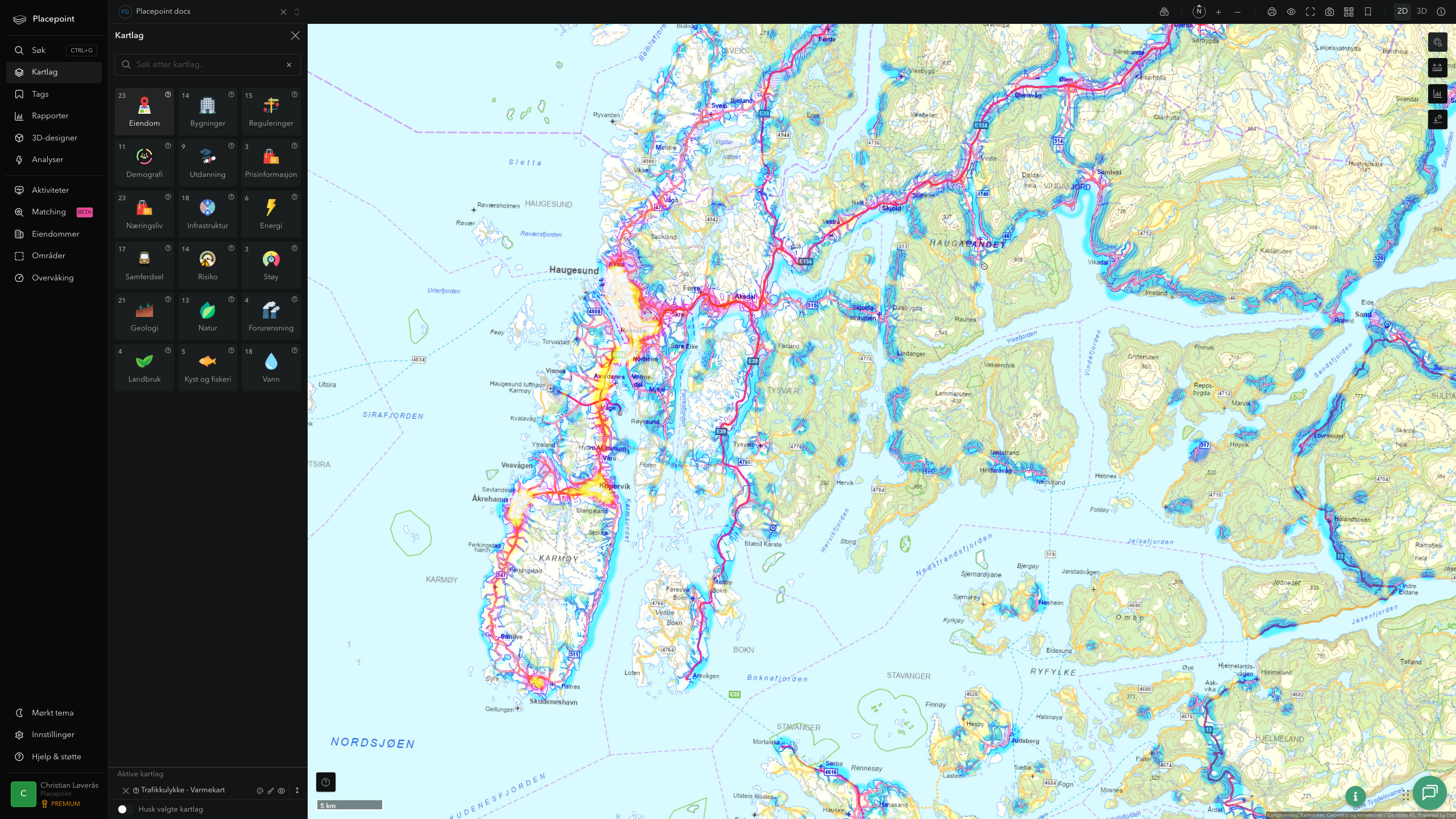 Tysvær - trafikkulykker (varmekart)