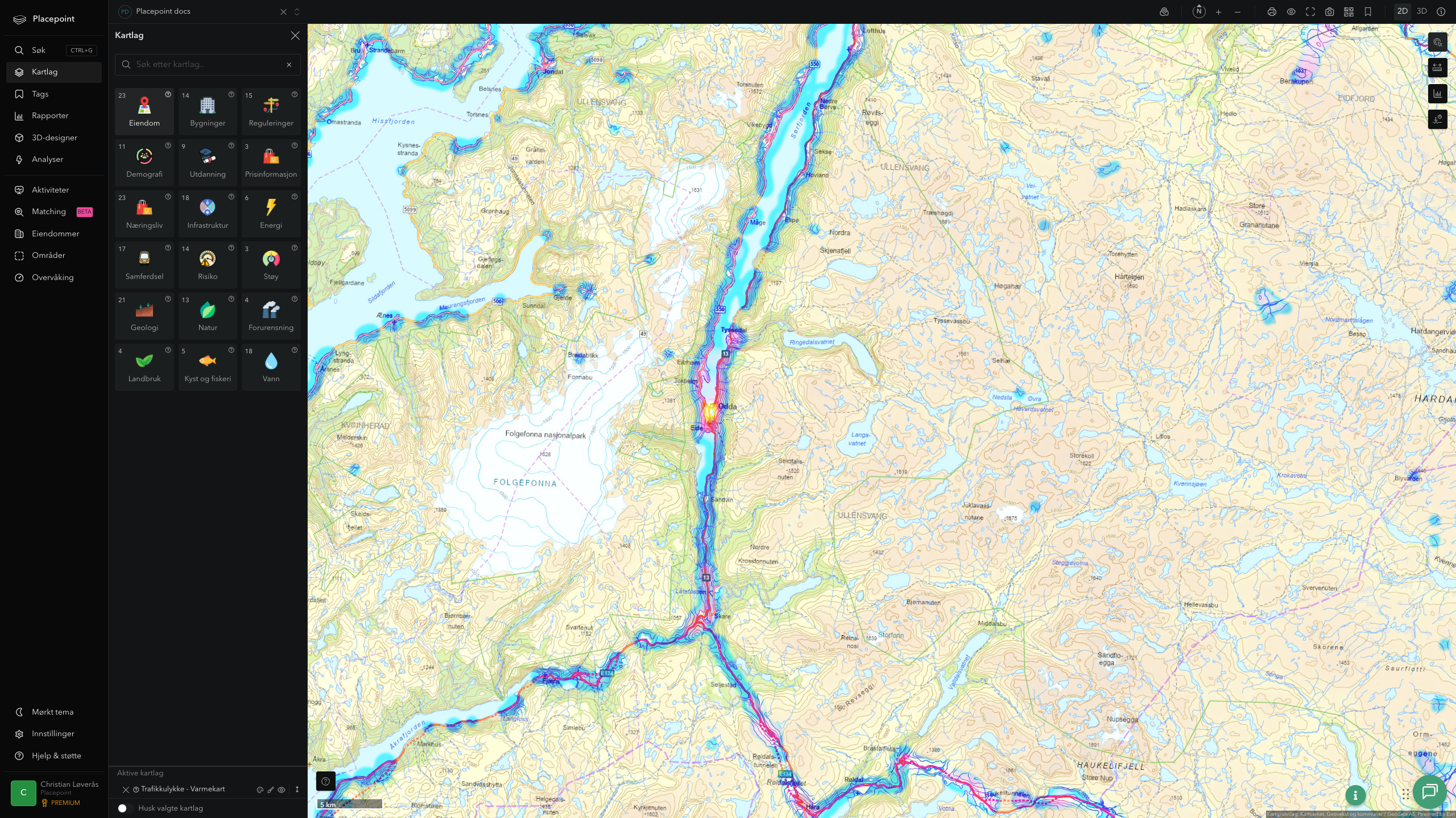 Ullensvang - trafikkulykker (varmekart)