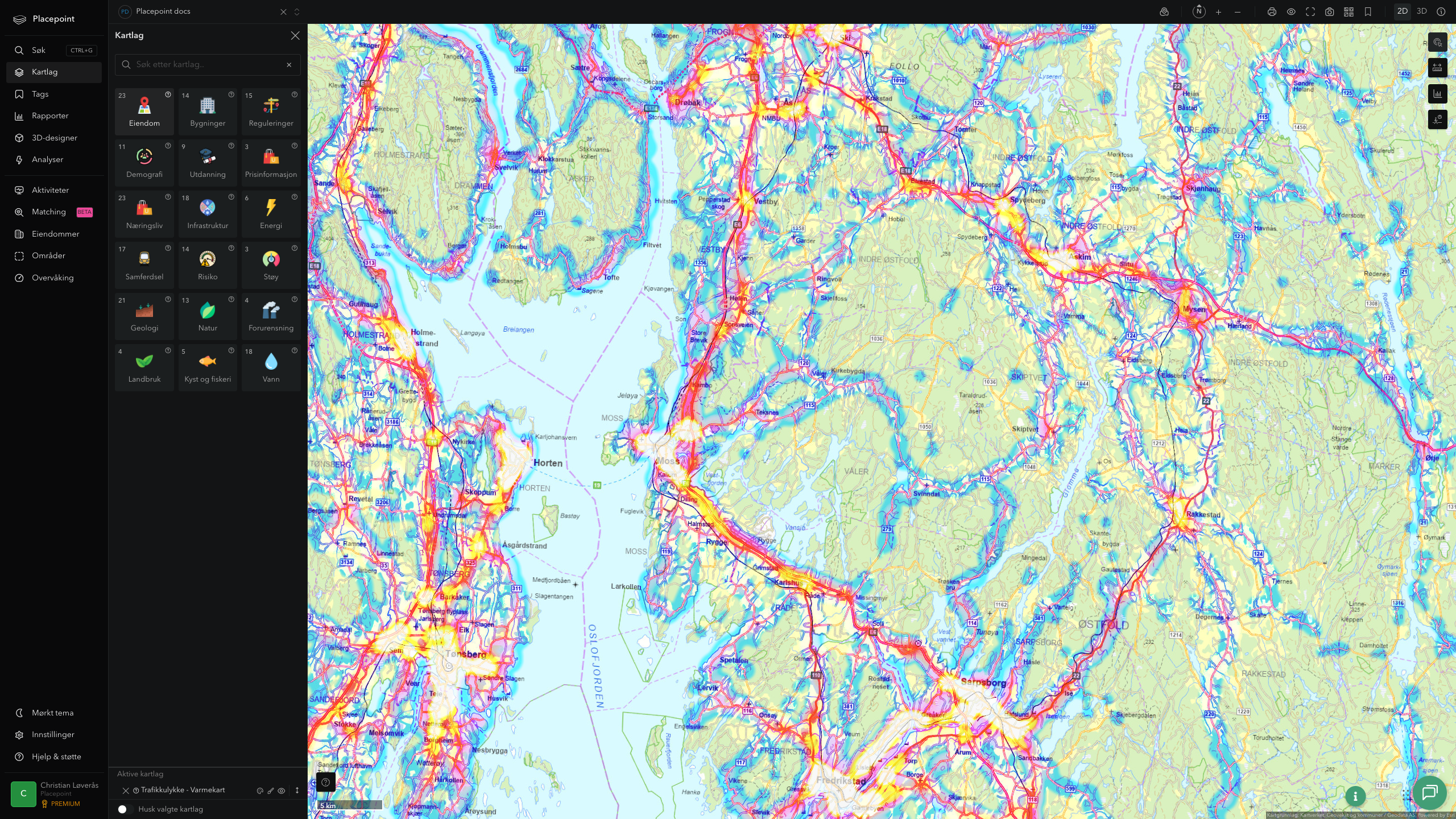 Våler (Østfold) - trafikkulykker (varmekart)