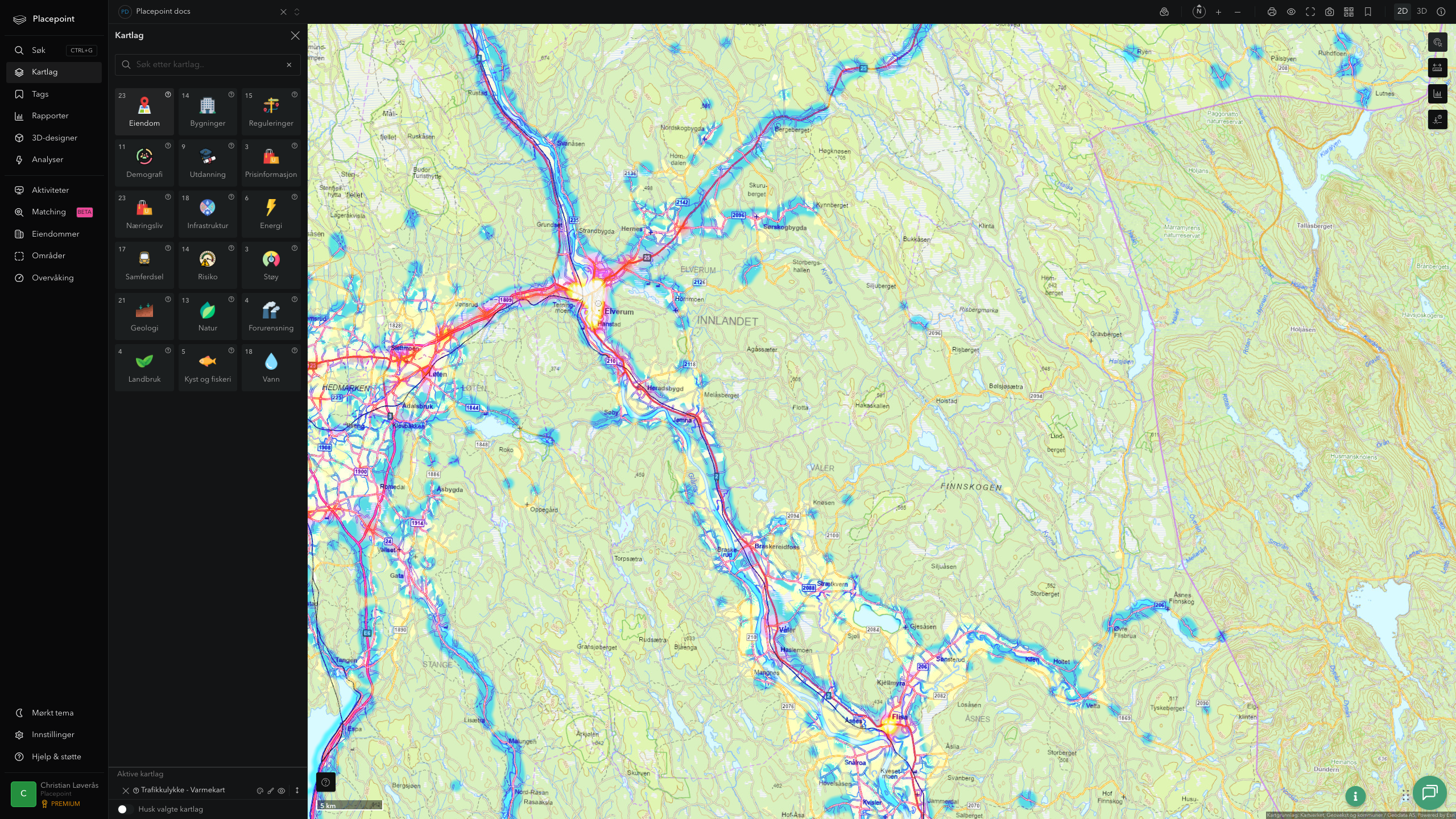 Våler (Innlandet) - trafikkulykker (varmekart)