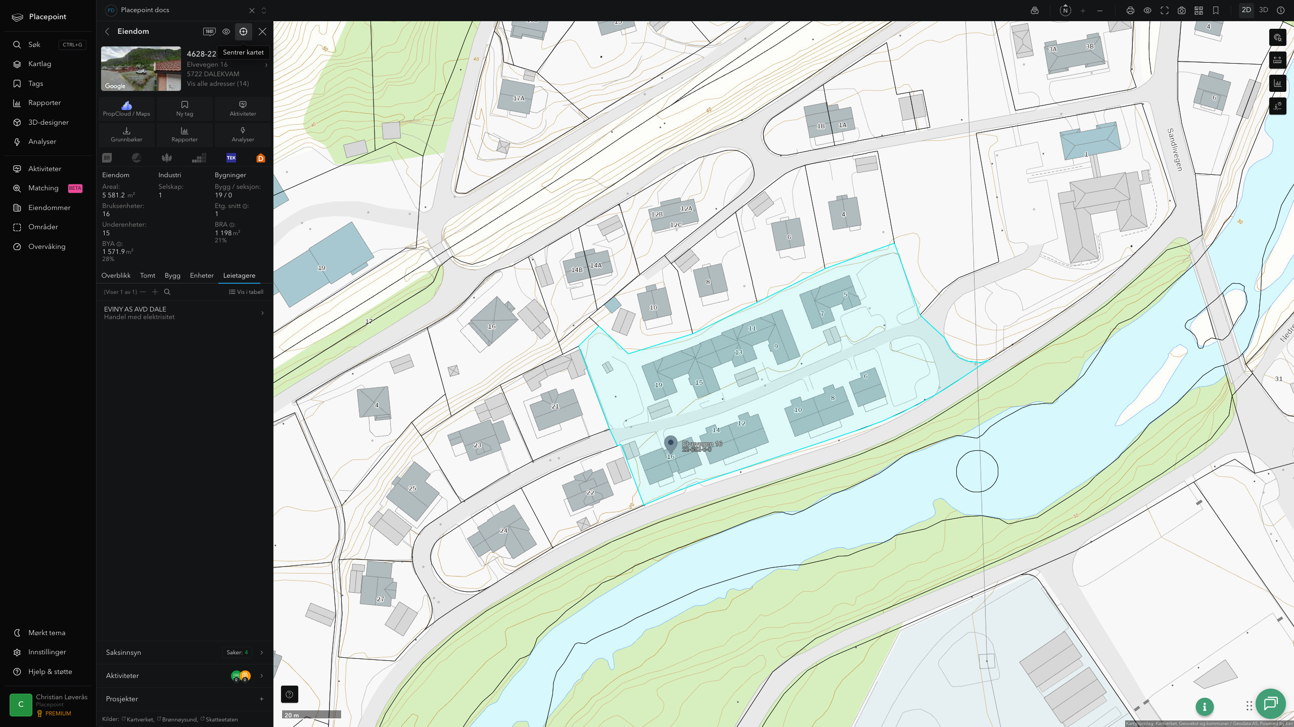 Eiendomspanel for en av Vaksdal kommunes eiendommer