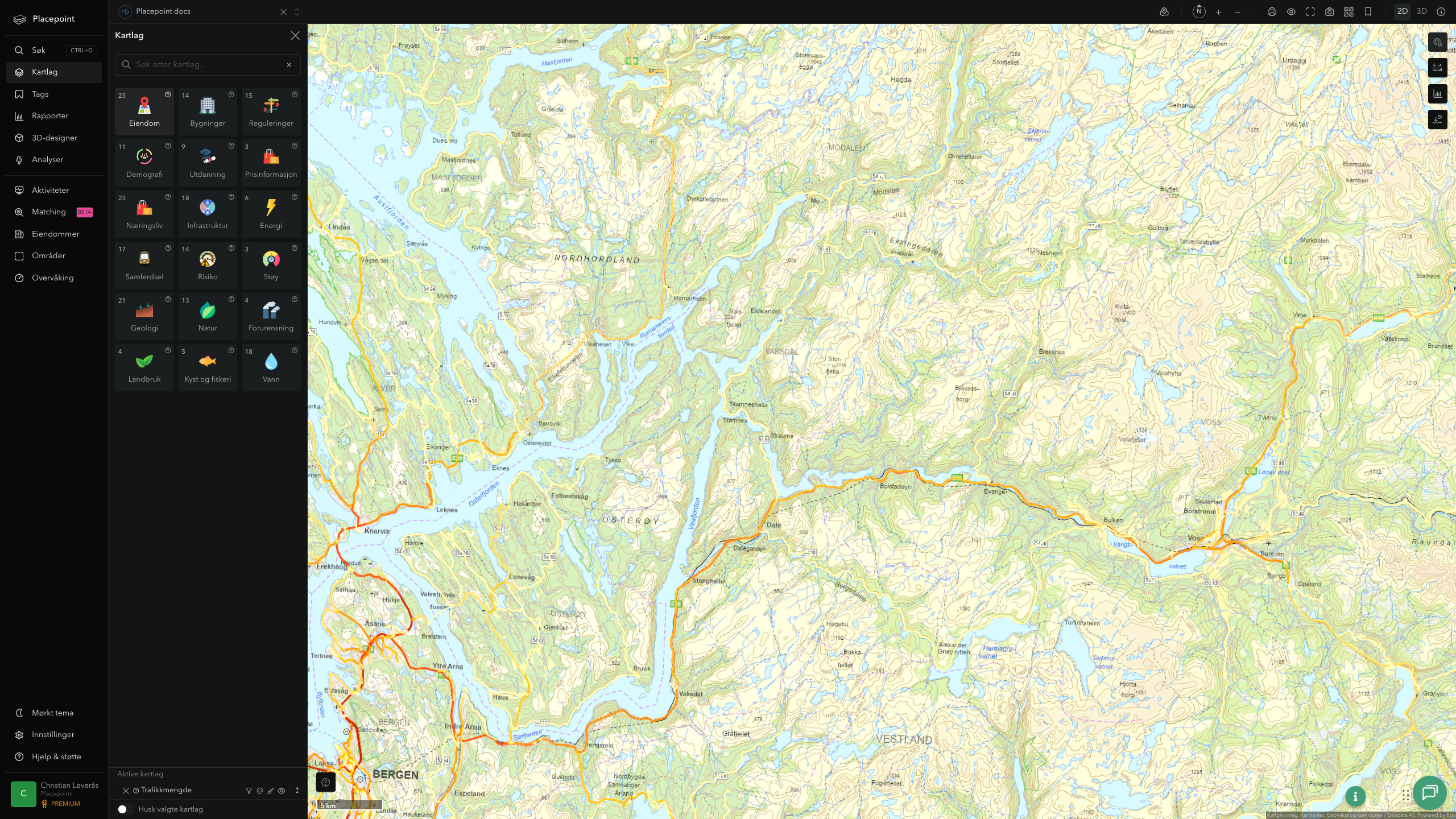 Vaksdal - trafikkmengde (ÅDT)
