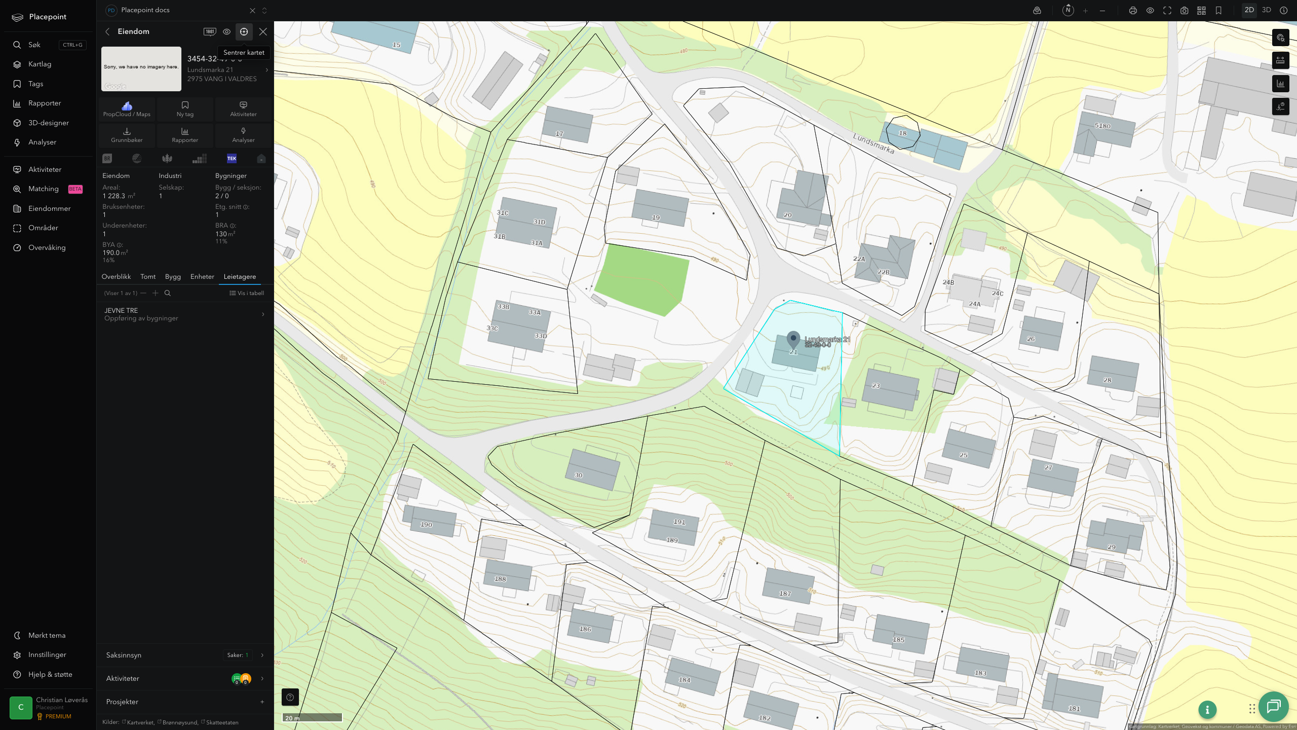 Eiendomspanel for en av Vang kommunes eiendommer