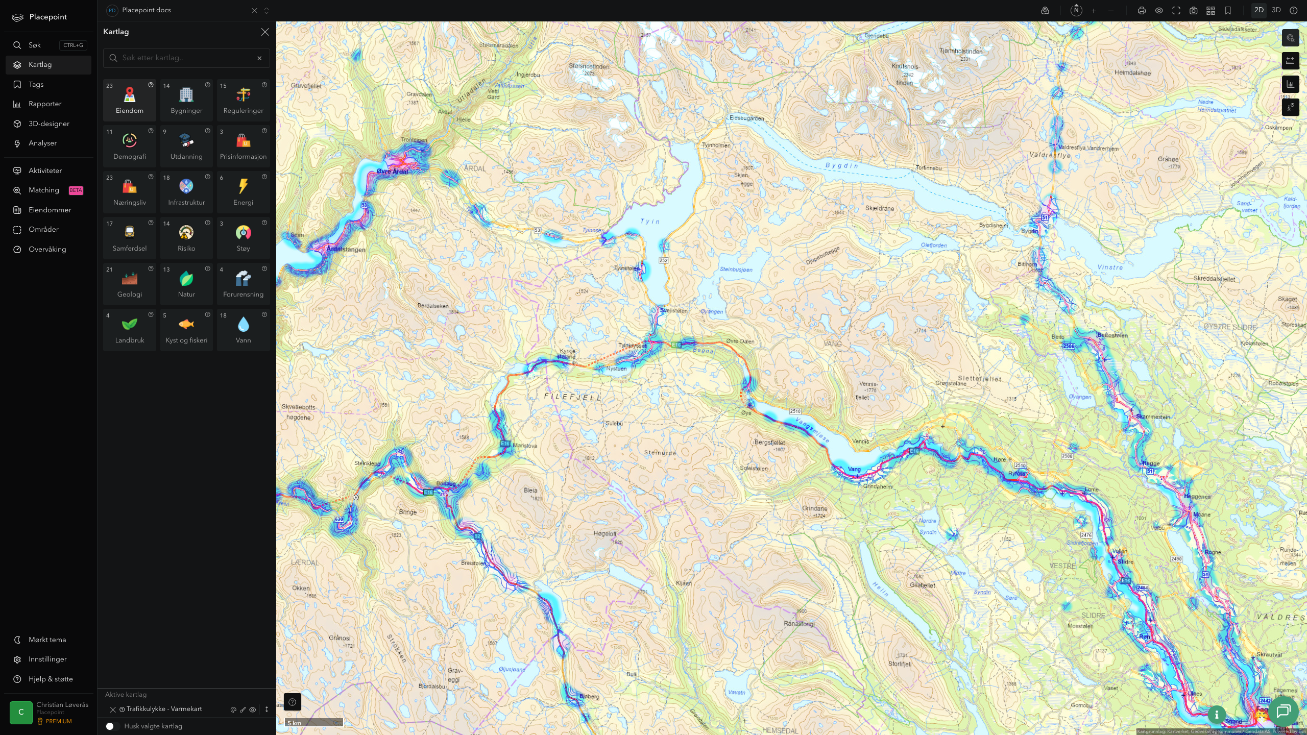 Vang - trafikkulykker (varmekart)