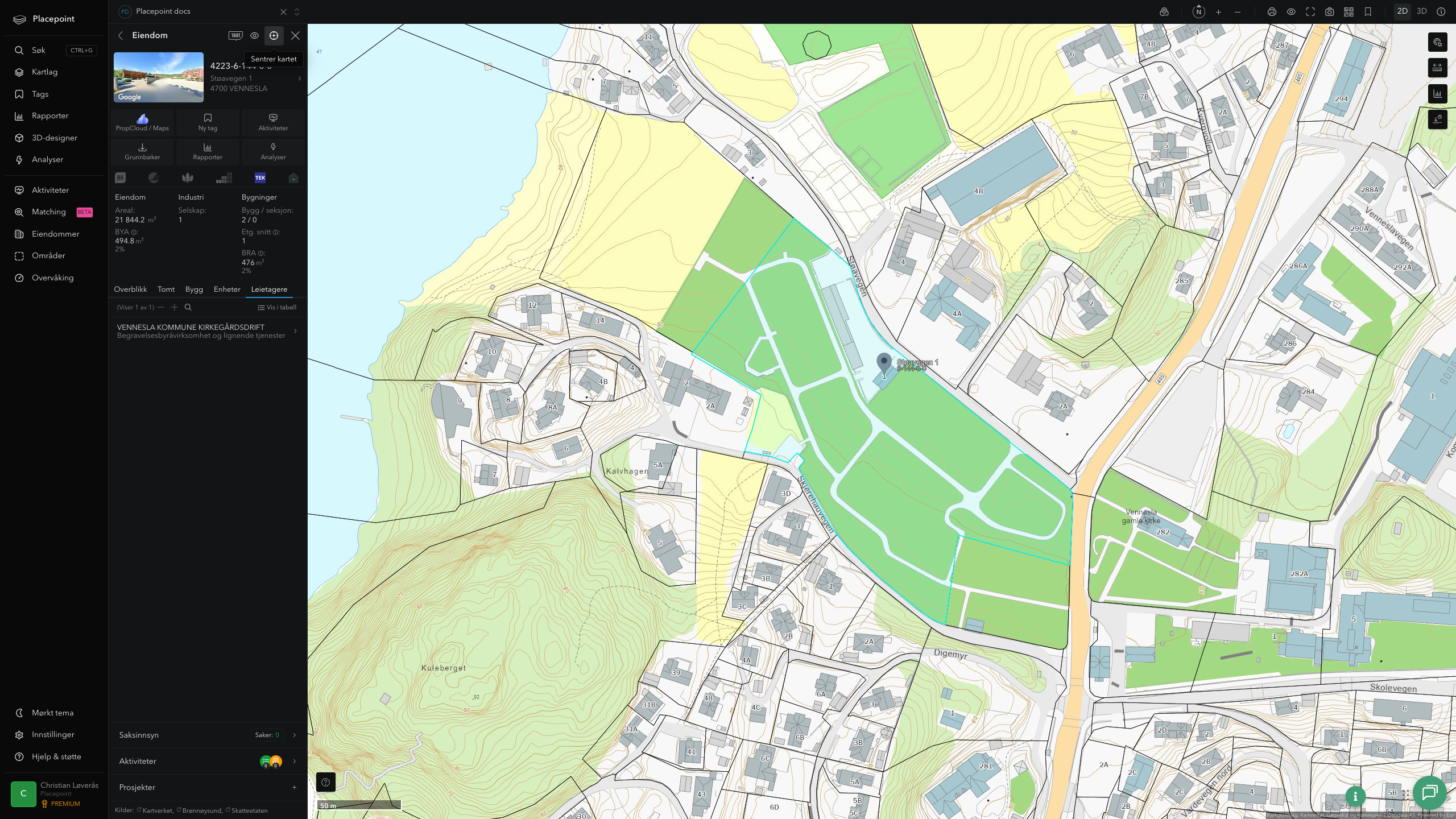 Eiendomspanel for en av Vennesla kommunes eiendommer