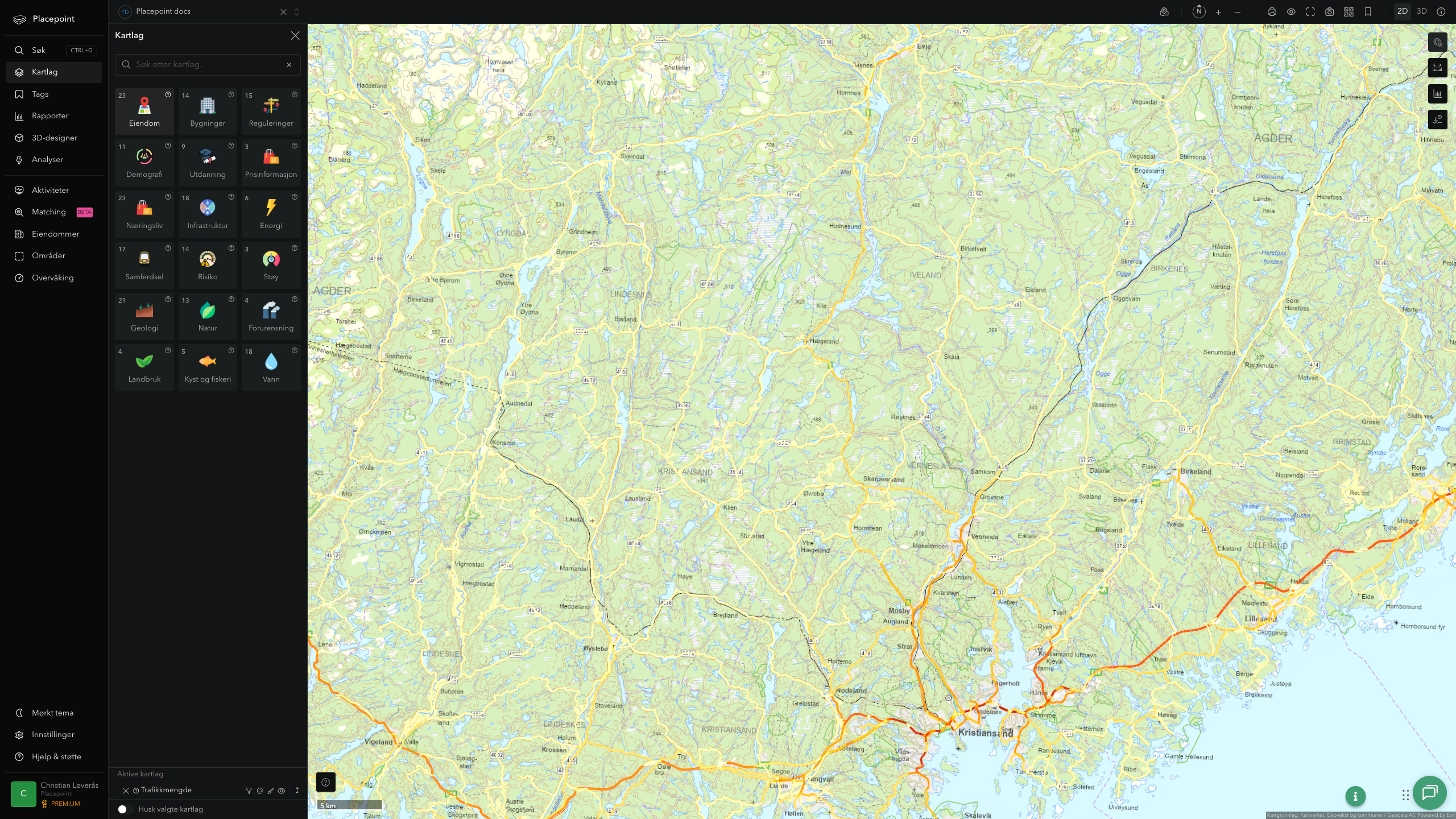 Vennesla - trafikkmengde (ÅDT)