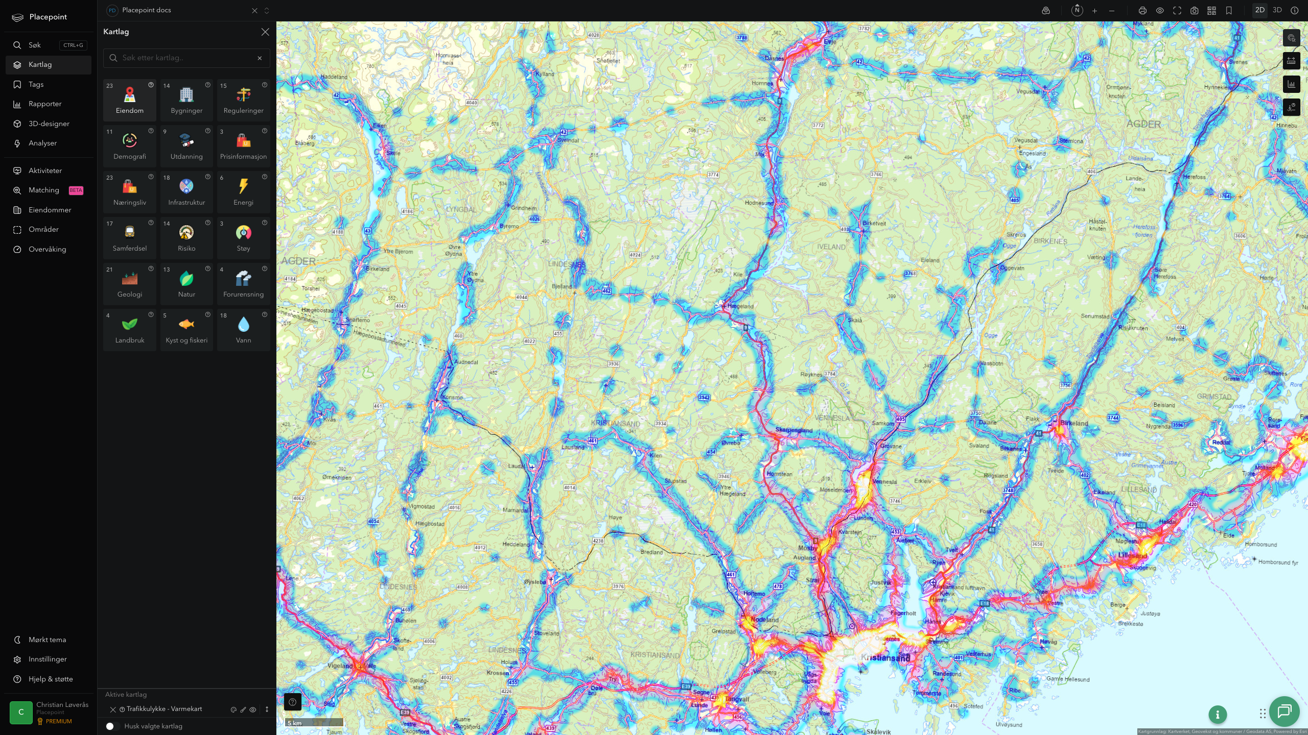 Vennesla - trafikkulykker (varmekart)