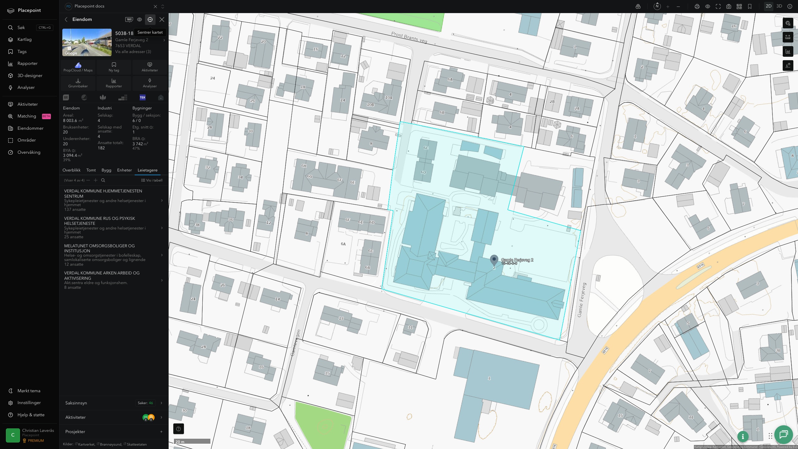 Eiendomspanel for en av Verdal kommunes eiendommer