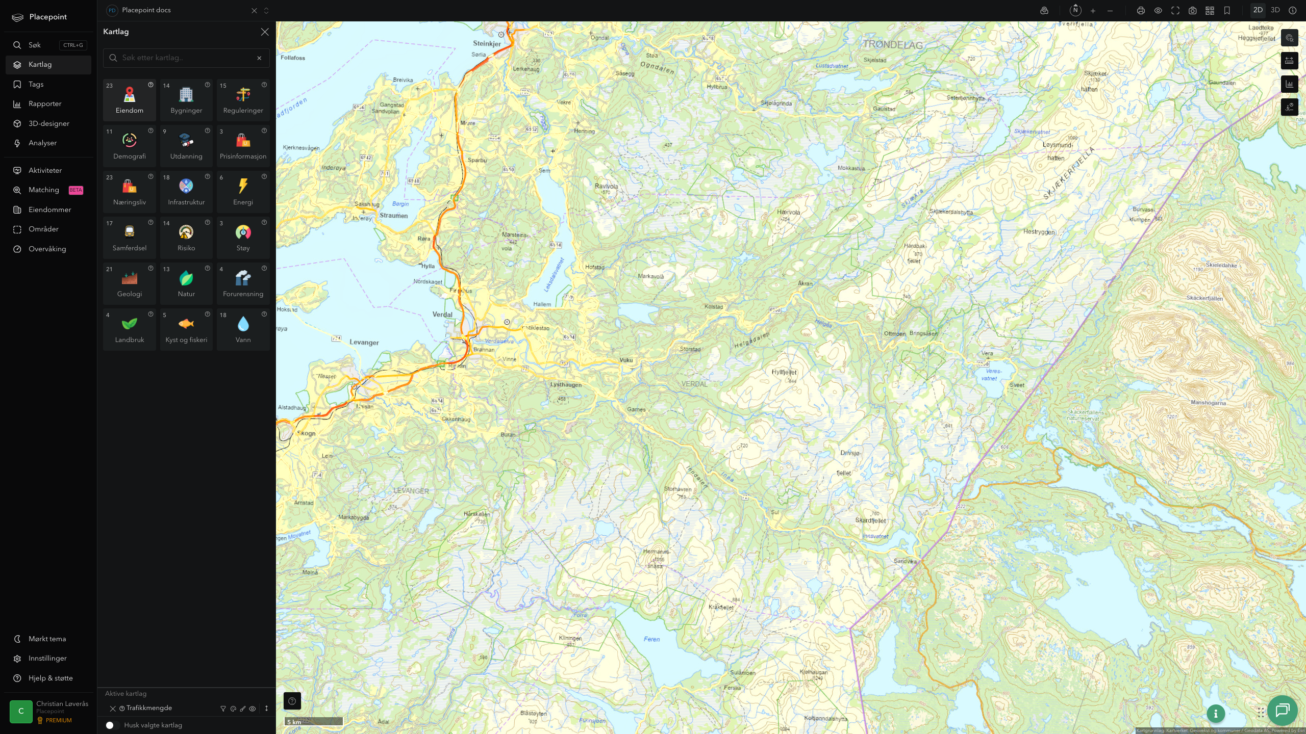 Verdal - trafikkmengde (ÅDT)