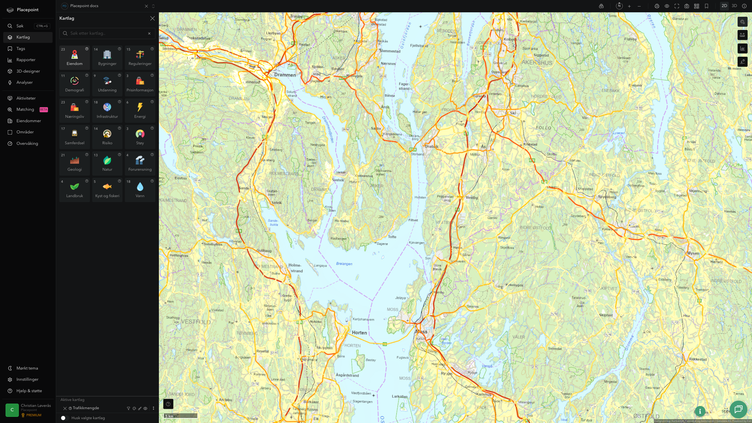 Vestby - trafikkmengde (ÅDT)