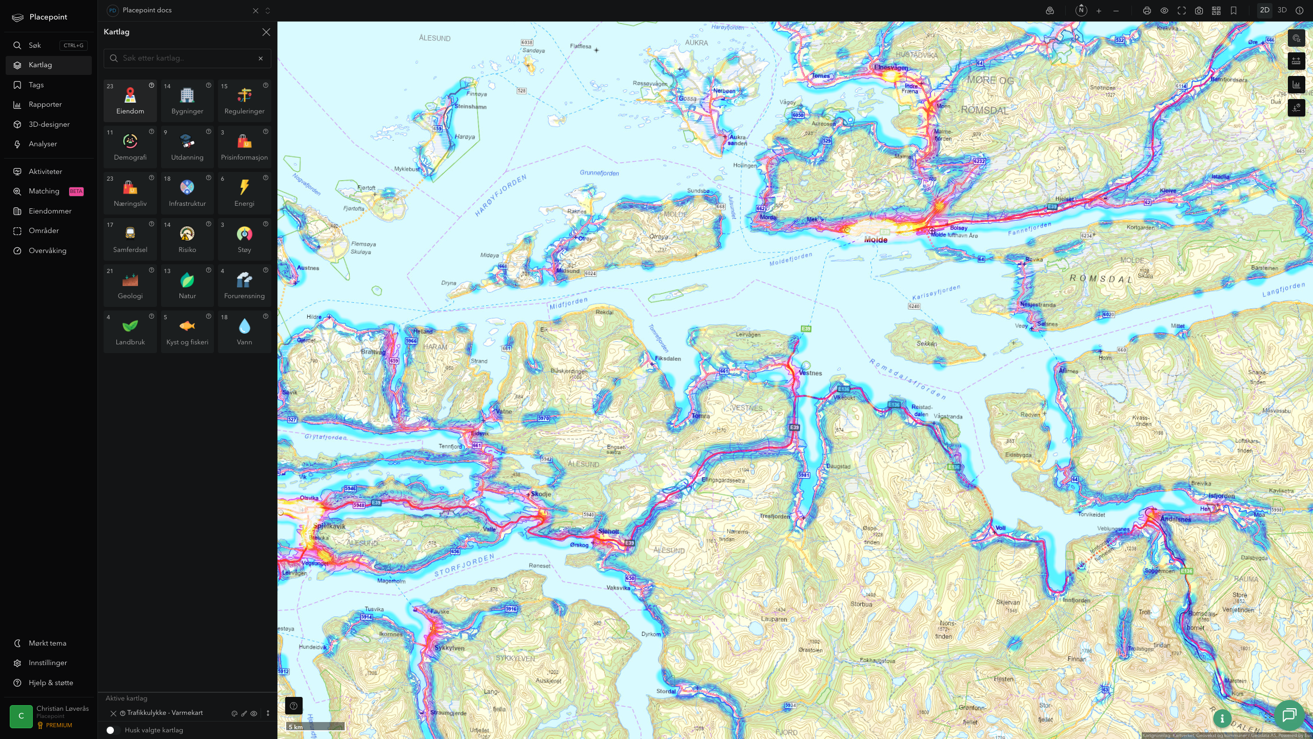 Vestnes - trafikkulykker (varmekart)