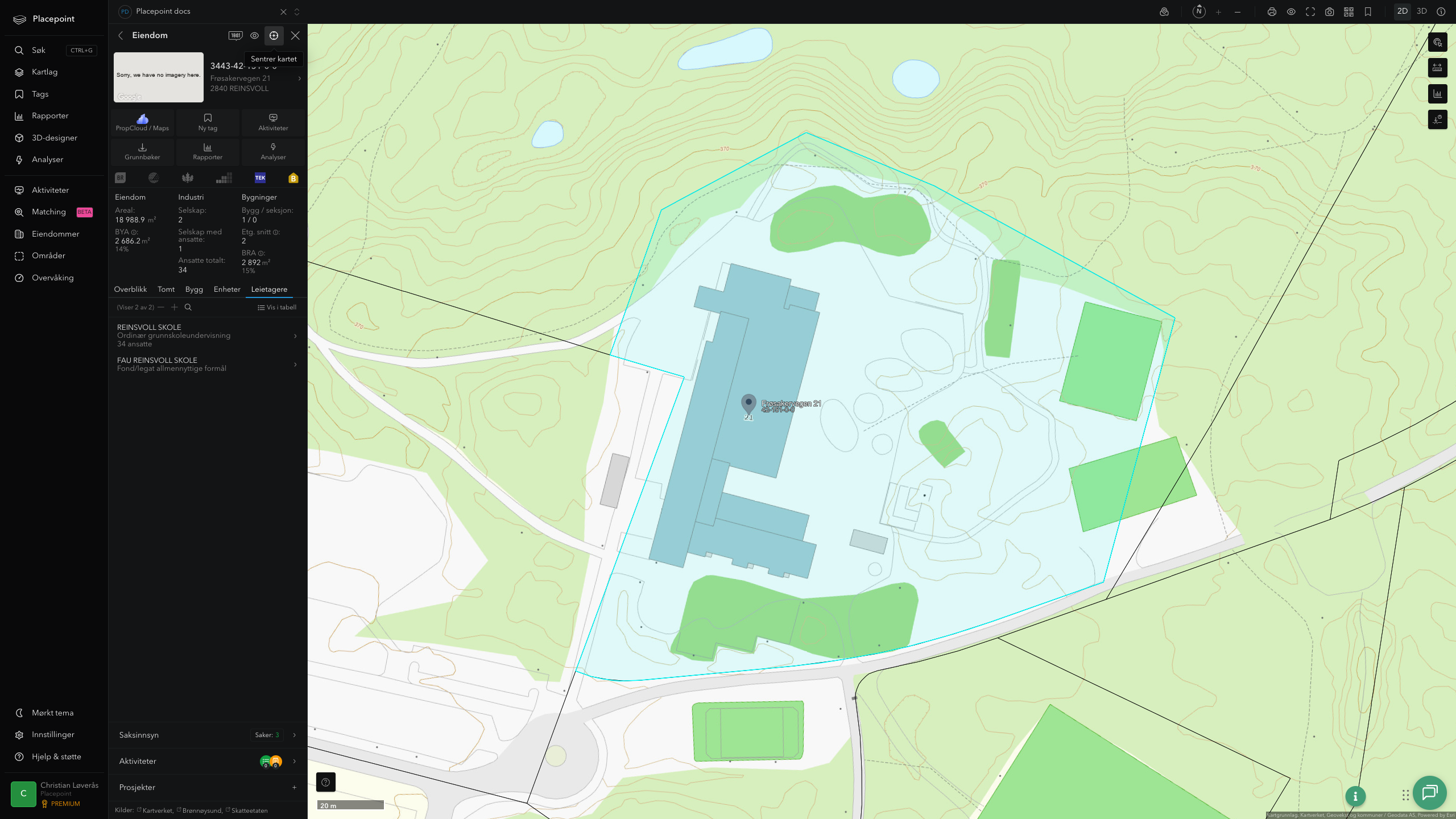 Eiendomspanel for en av Vestre Toten kommunes eiendommer